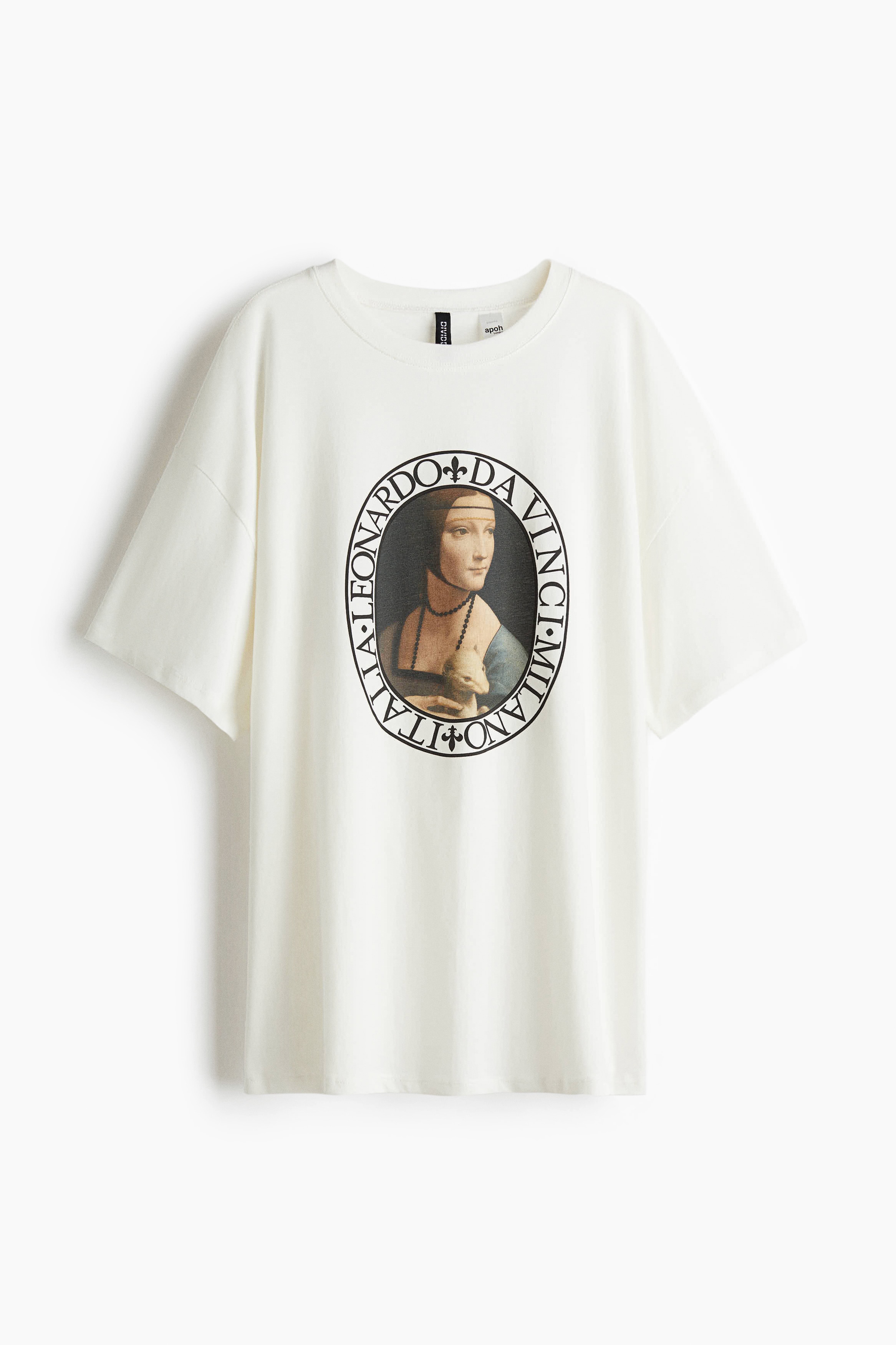 顔プリント Tシャツ ホワイト オーバーサイズ プリントTシャツ - ホワイト／Leonardo da Vinci