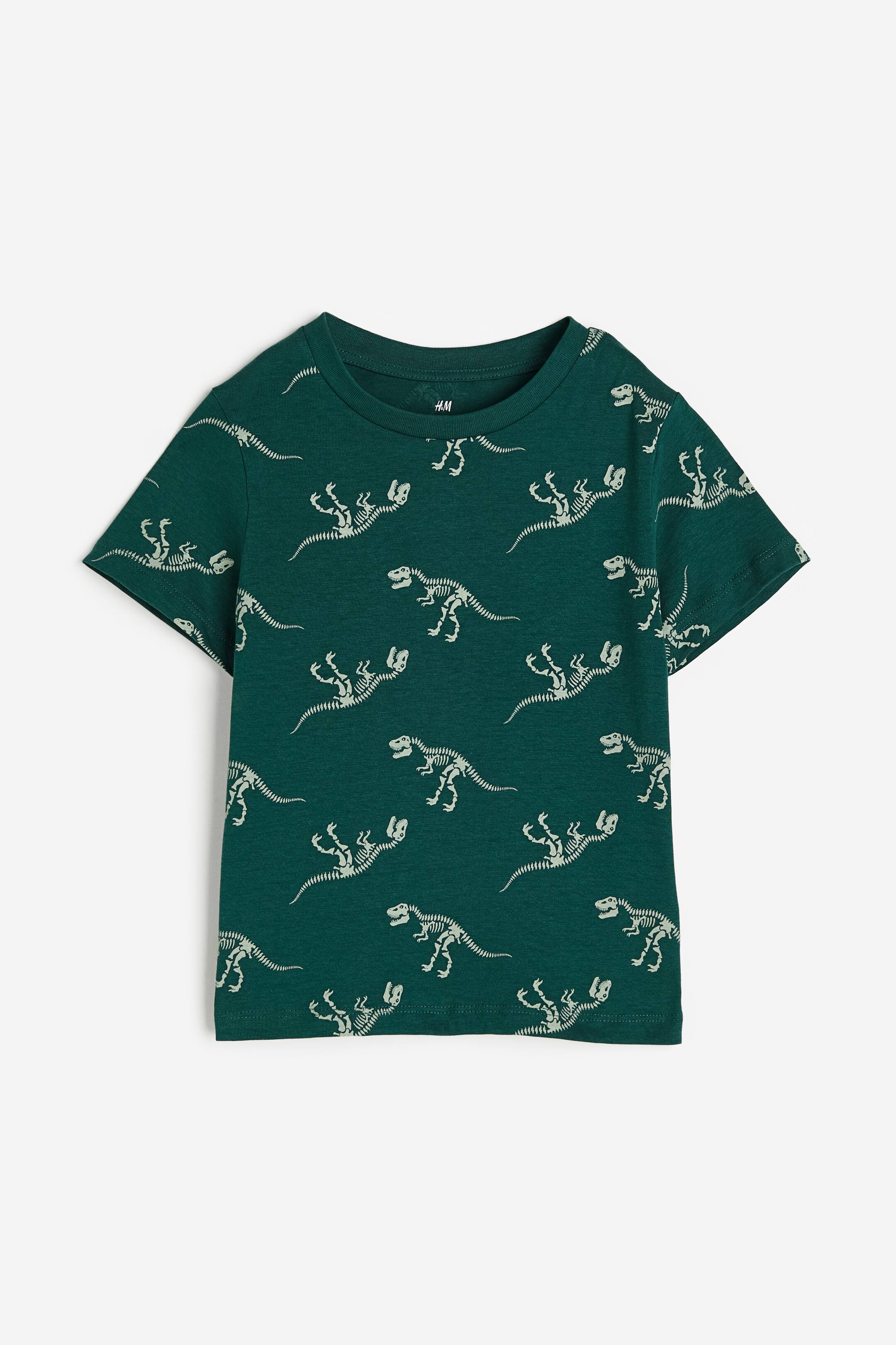 View larger image: Cotton jersey T-shirt - Dark green/dinosaur skeletons - Kids | H&M PH 1