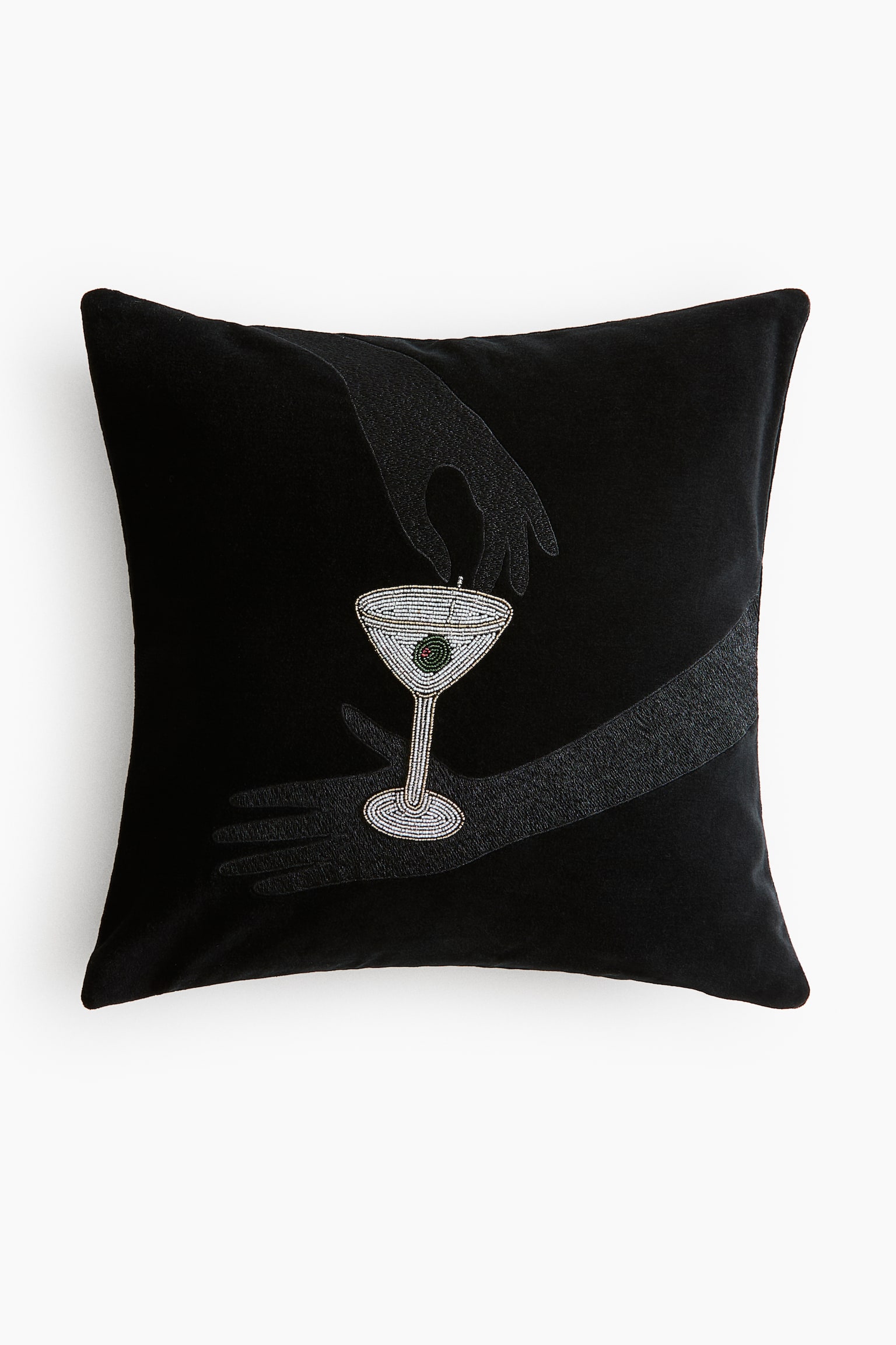 Motif-detail velvet cushion cover - Black/Martini - 1