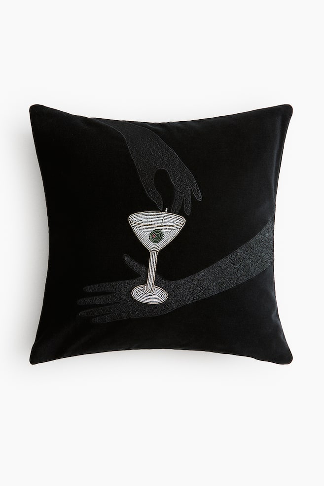 Motif-detail velvet cushion cover - Black/Martini - 1