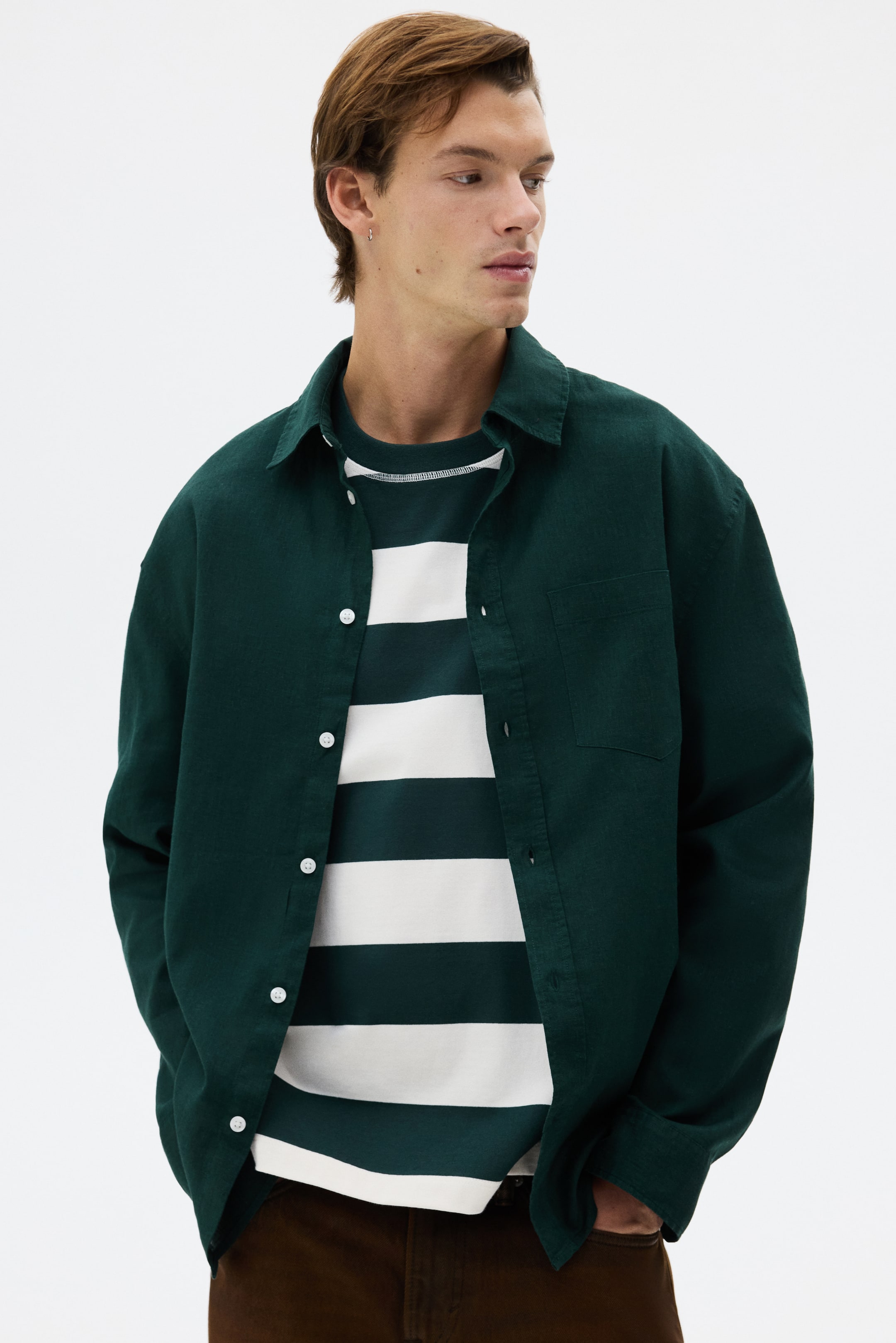 View larger image: Regular Fit Linen-blend shirt - Dark green - Men | H&M IN 2