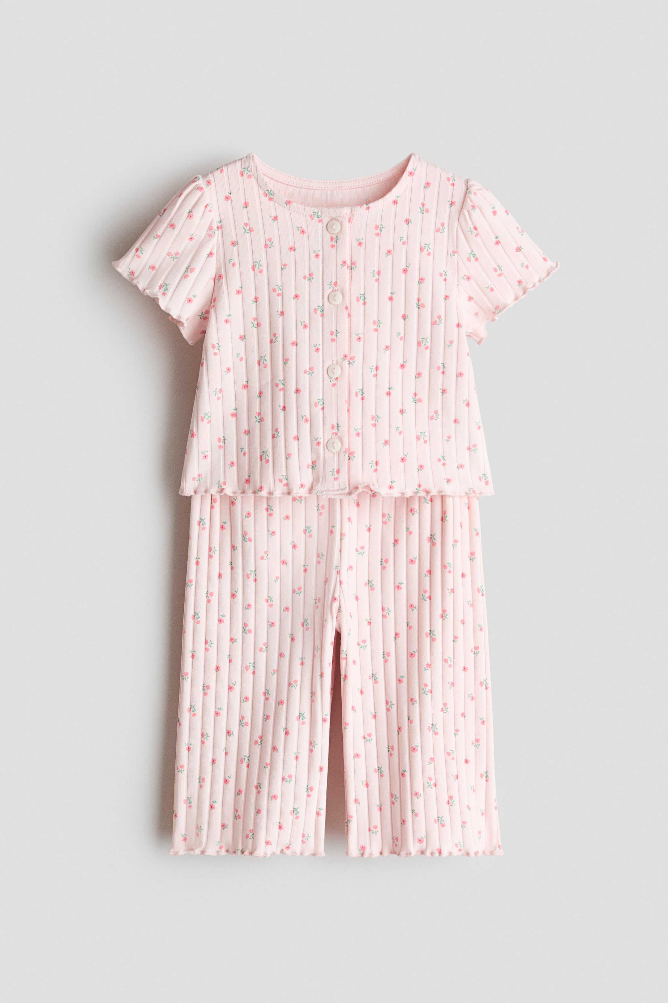 View larger image: 2-piece ribbed cotton set - Light pink/cherries - Kids | H&M US 1