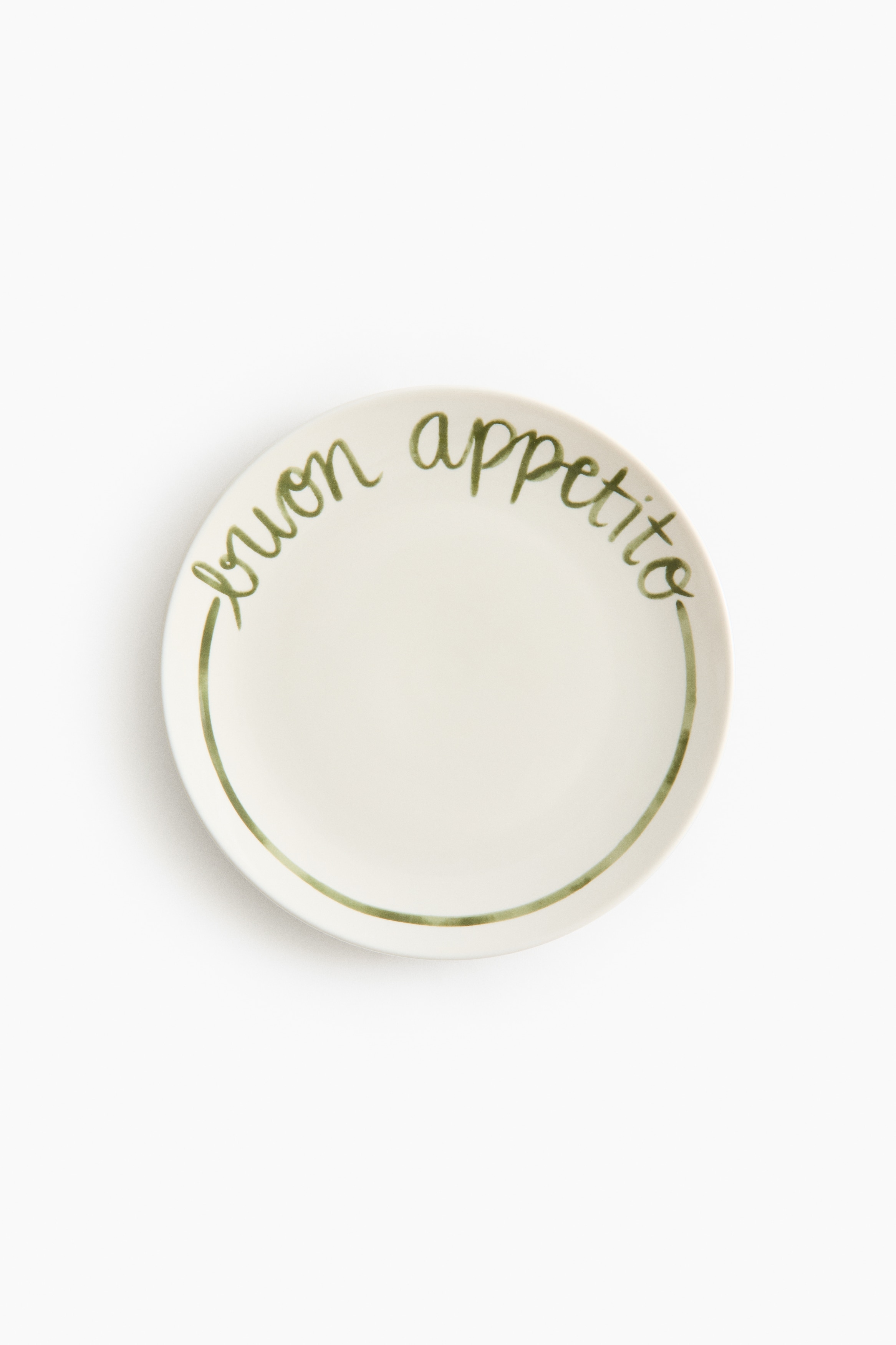 Text-motif porcelain medium plate - White/Buon Appetito