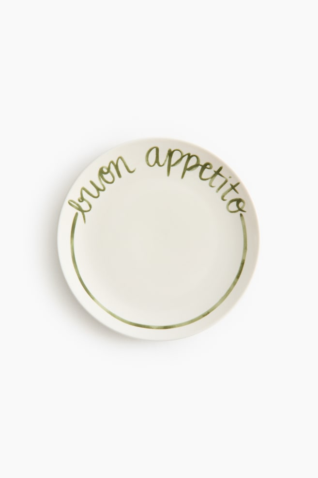 Porcelain Medium Plate with Text Motif - White/Buon Appetito/Yellow/Ciao - 1