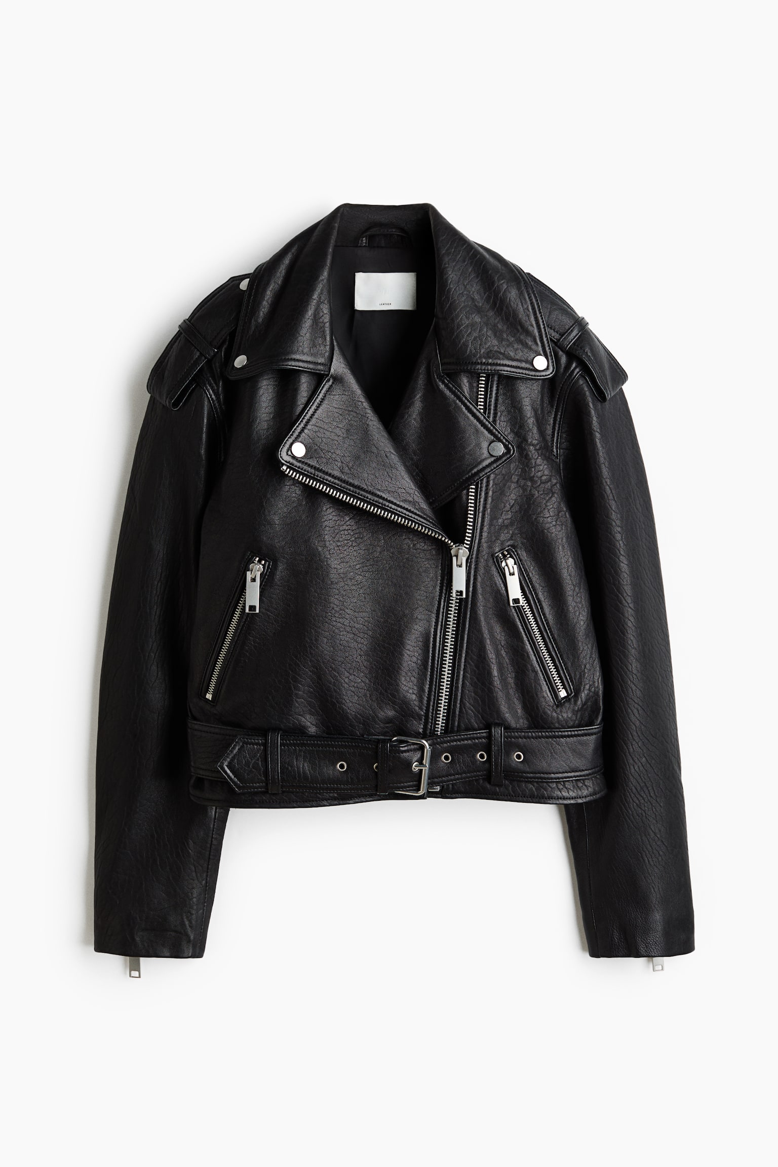 Leather biker jacket - Black - 1