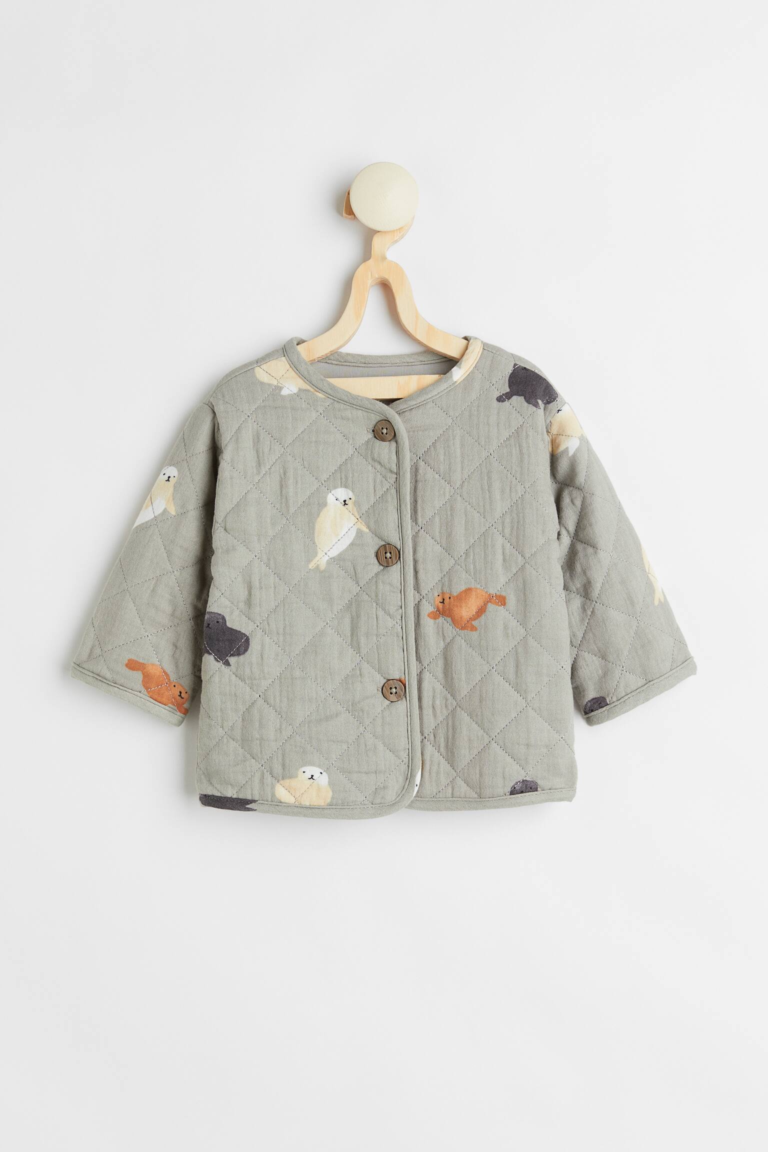 Quiltad jacka - Ljus grågrön/Sälar/Crèmevit/Trädgård/Ljusbeige/Blommig