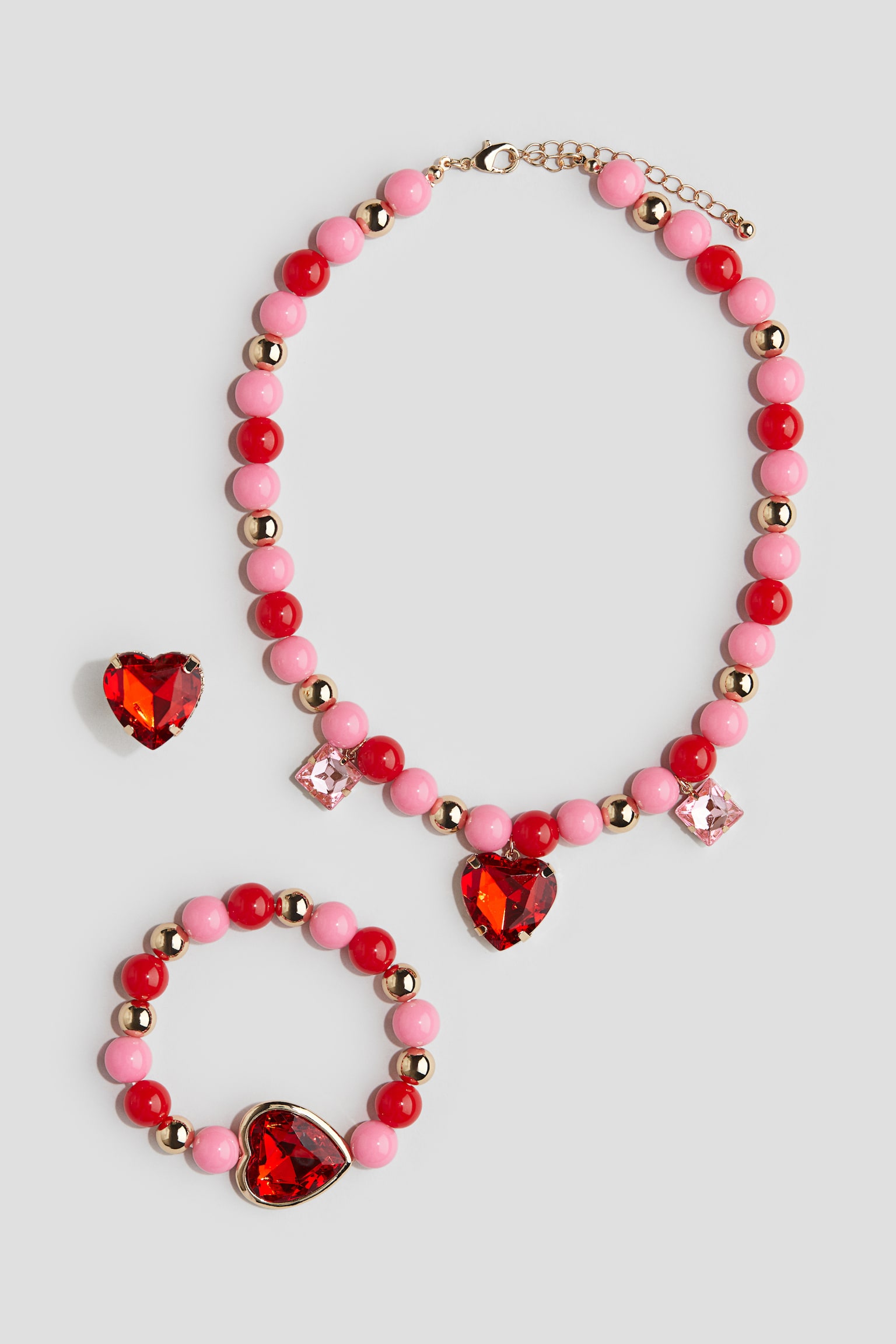 3-piece jewellery set - Red/Hearts - 1