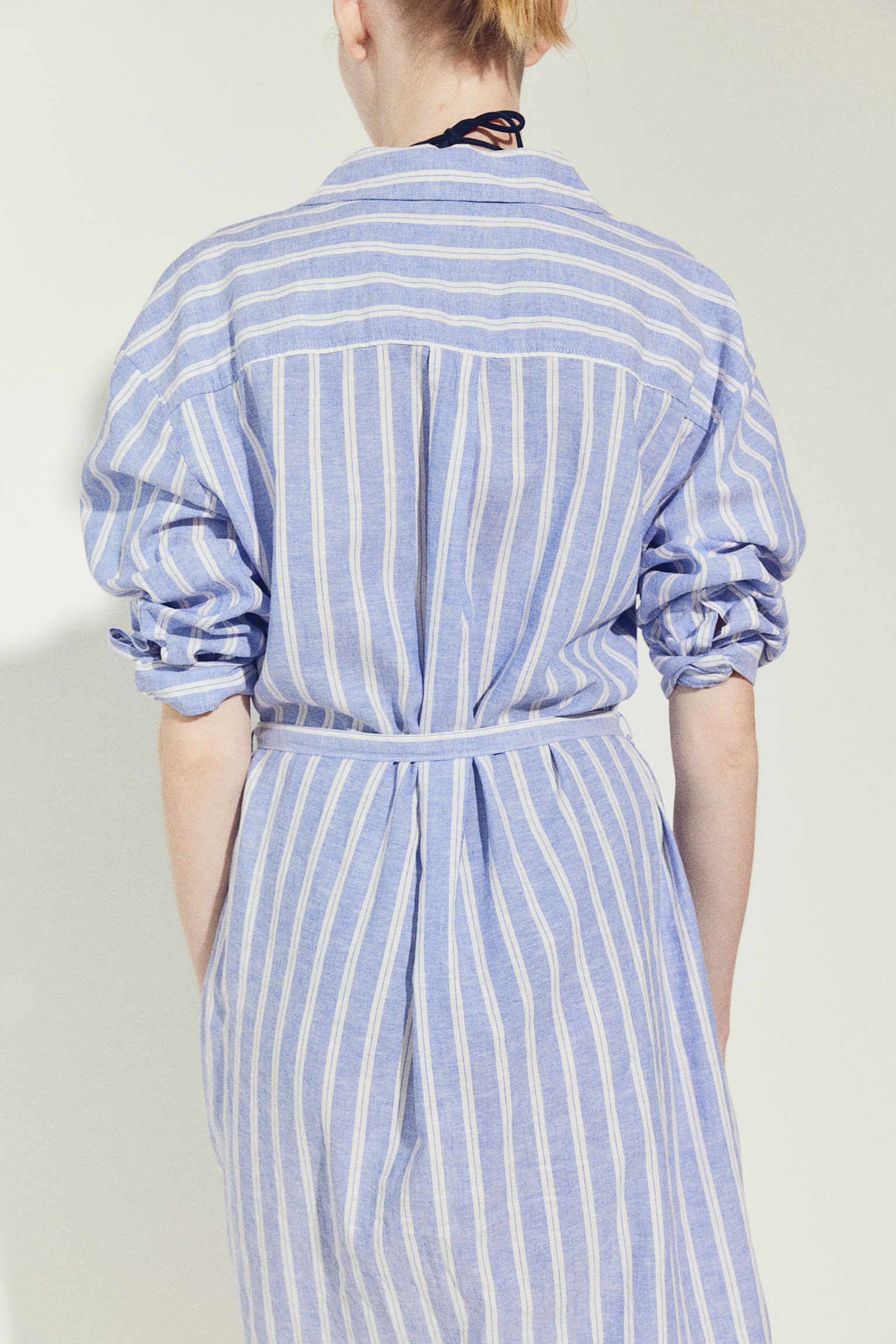 Linen Blend Shirt Dress - Blue/Stripe/Blue - 7