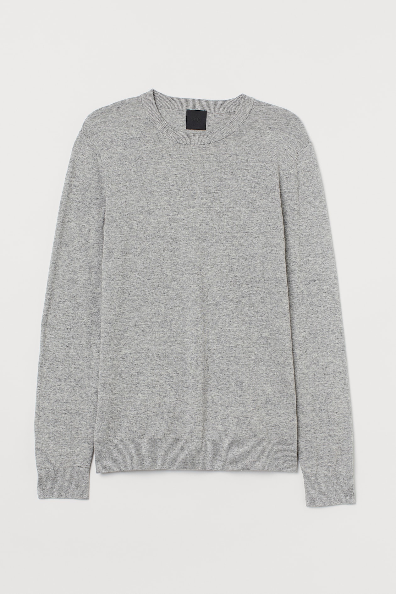 Slim Fit Fine-knit Cotton Sweater - Round Neck - Long sleeve - Gray ...