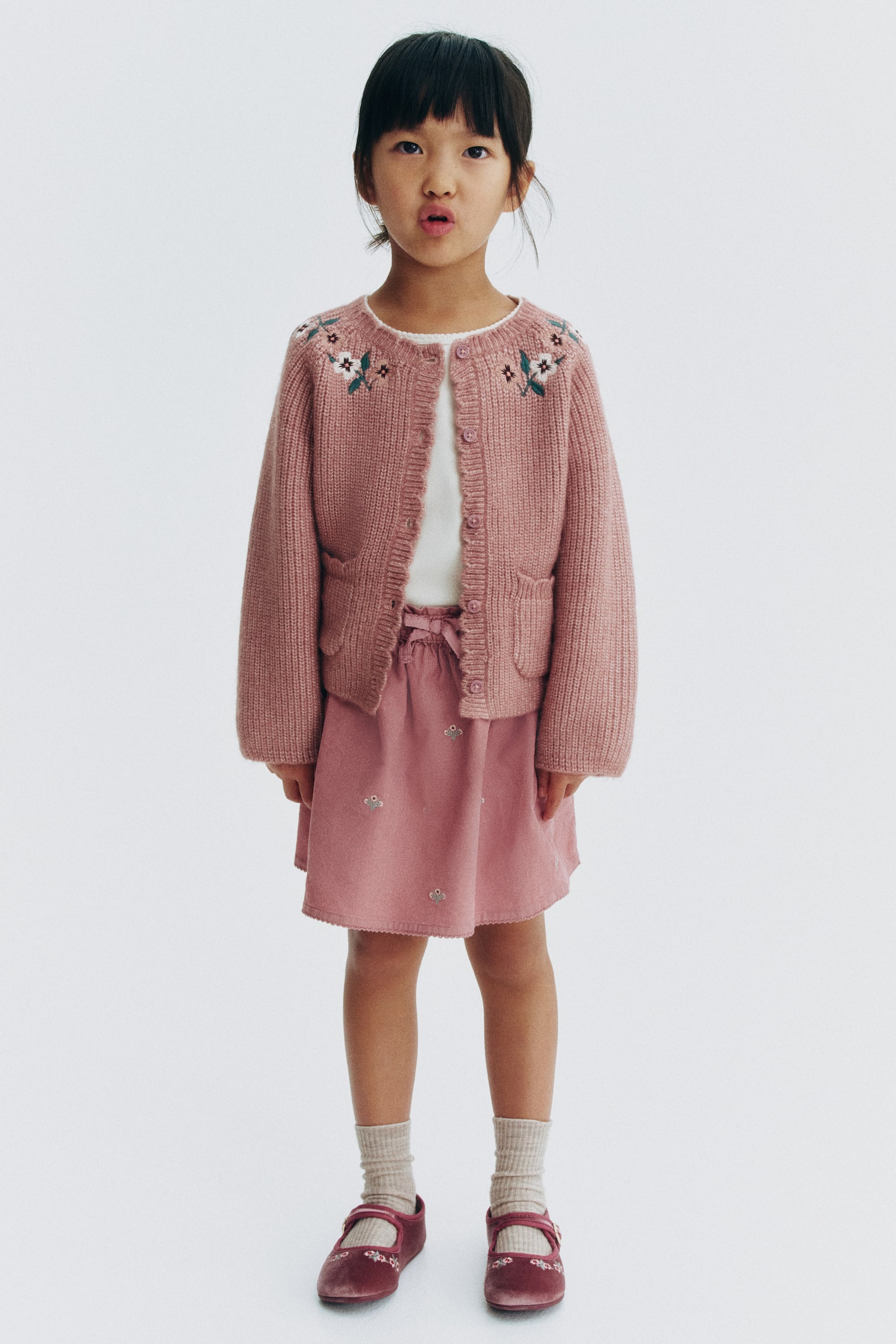 Детская юбка H&M Embroidered-Detail Corduroy, цвет: Пыльный розовый — фото 3