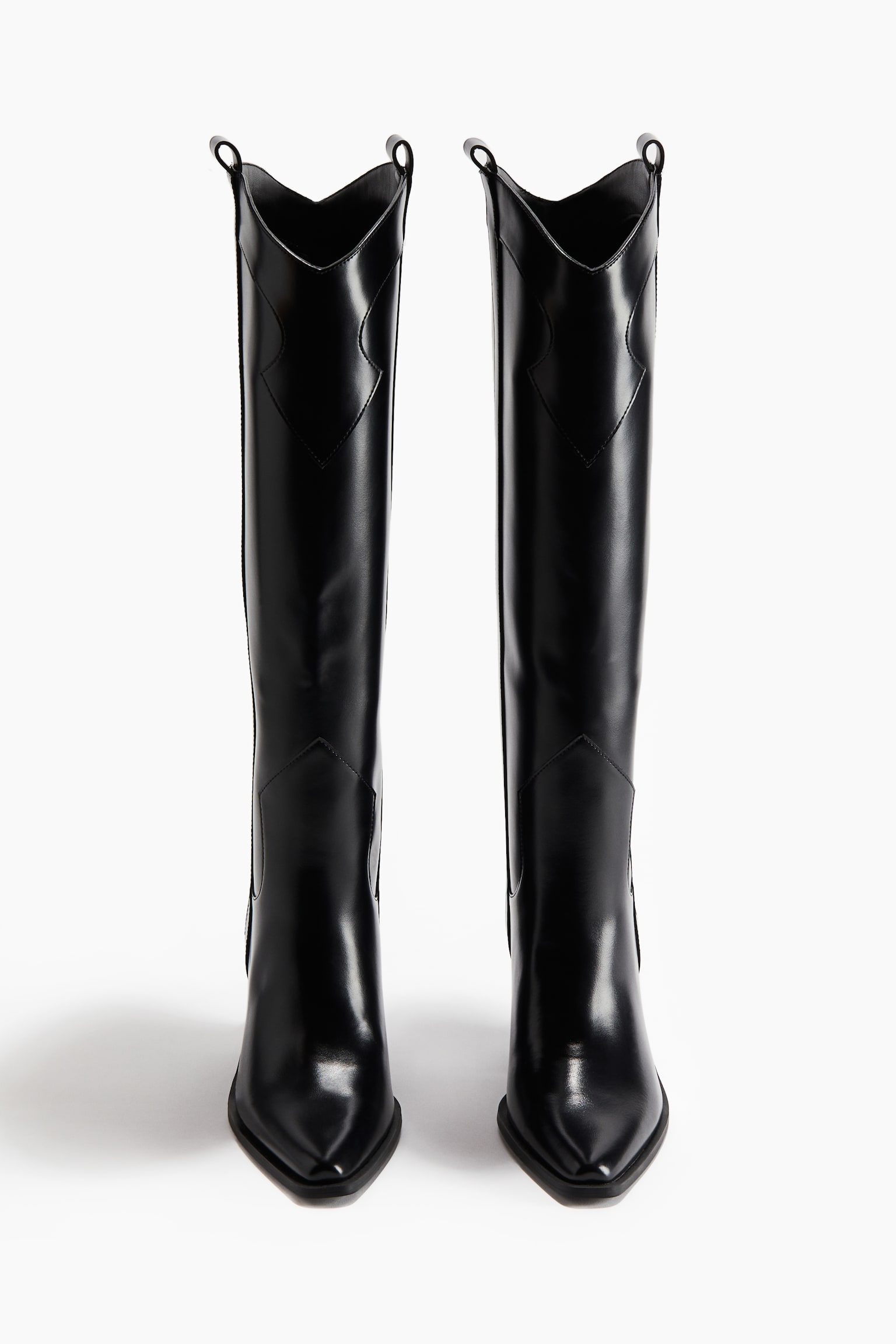 Botas estilo western pelo joelho - Preto/Bege - 5