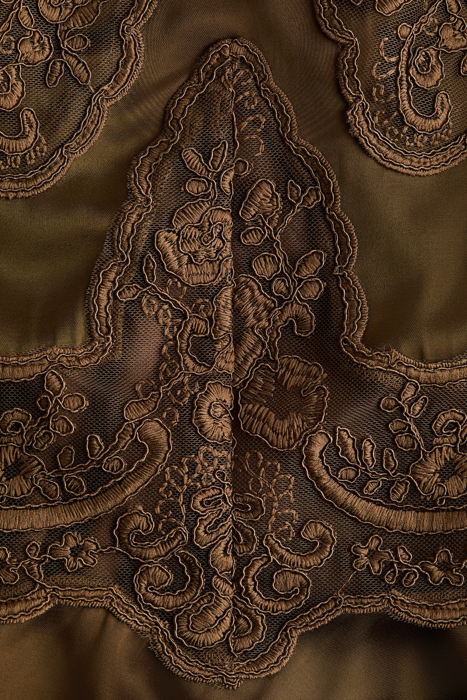 Lace-detail satin top - Brown - 5