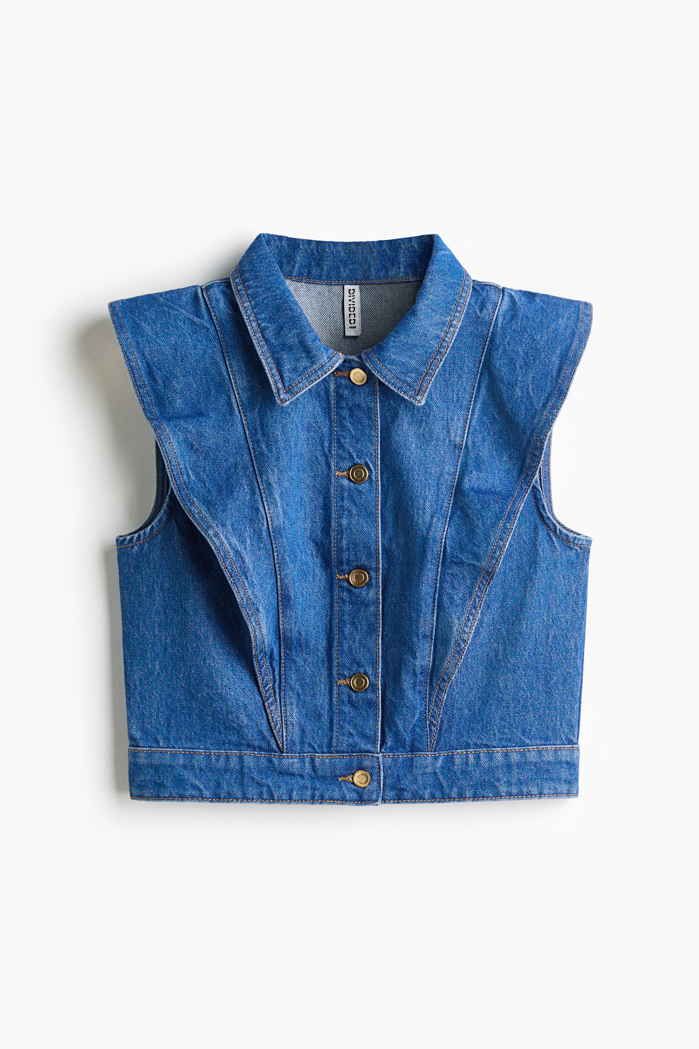 Flounce-trimmed denim waistcoat - Denim blue