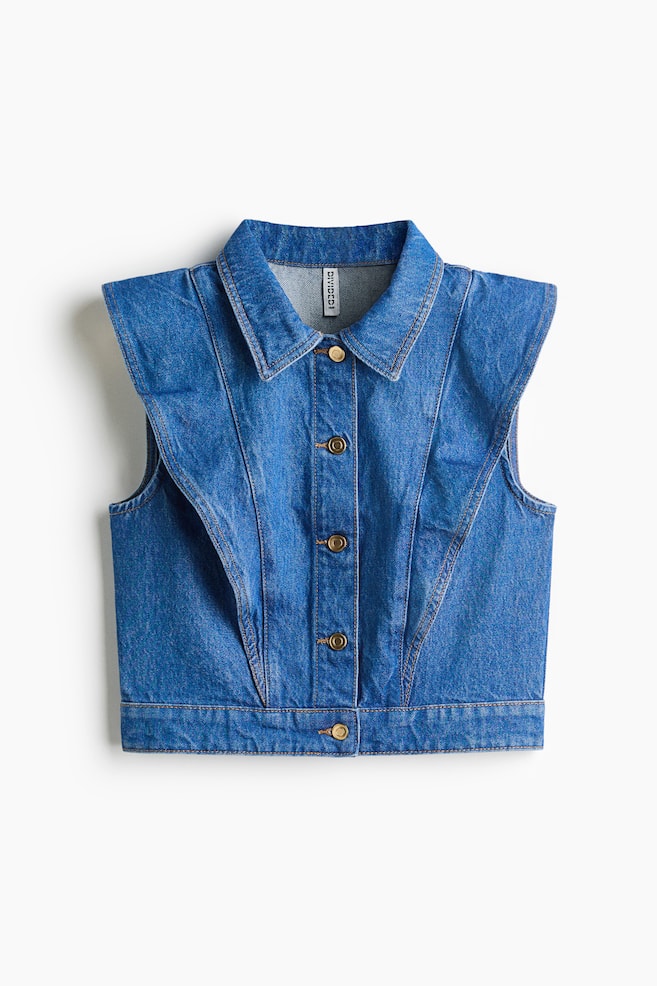 Flounce-Trimmed Denim Vest - Denim blue - 1