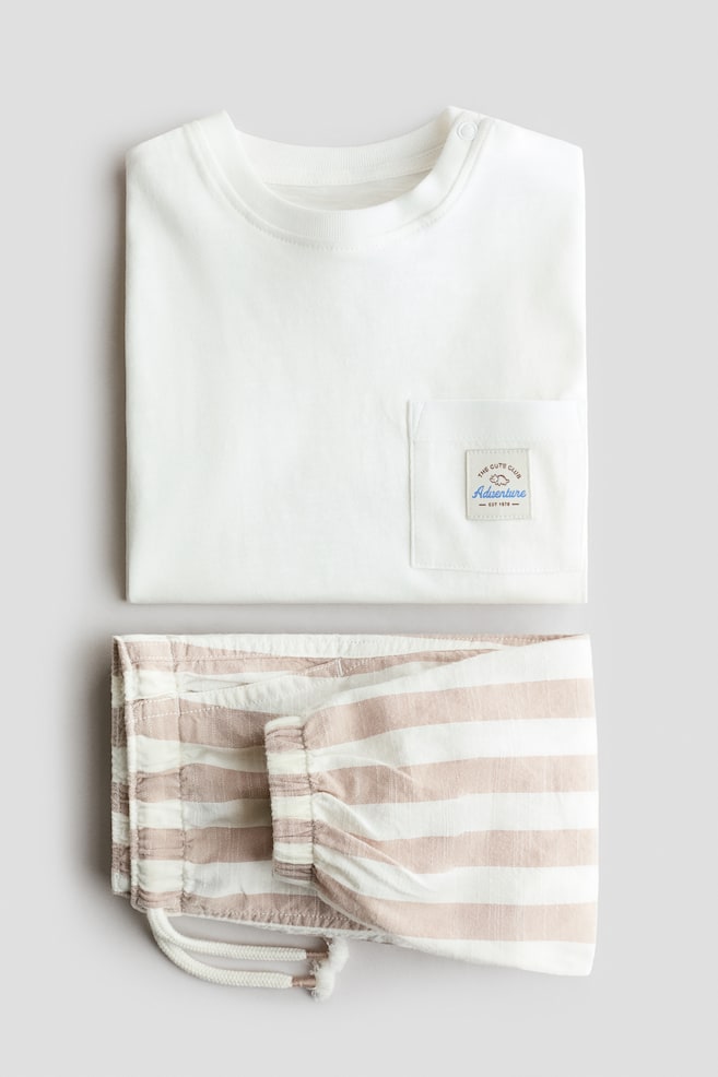 2-piece linen-blend set - White/light beige striped/White/blue striped - 2