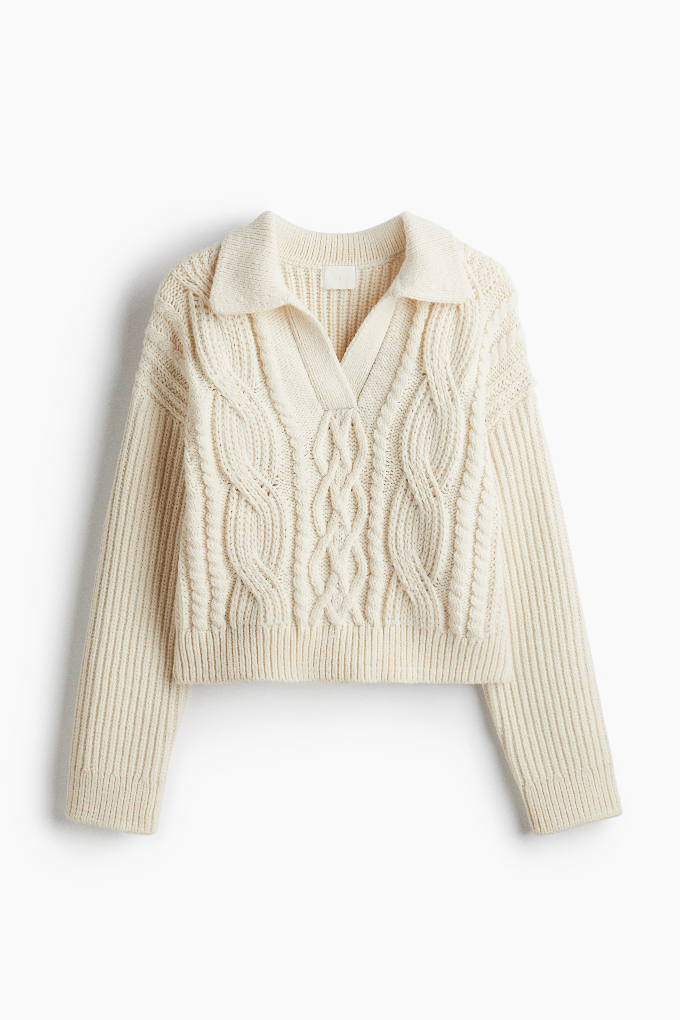 Cable-Knit Sweater with Collar - Light beige