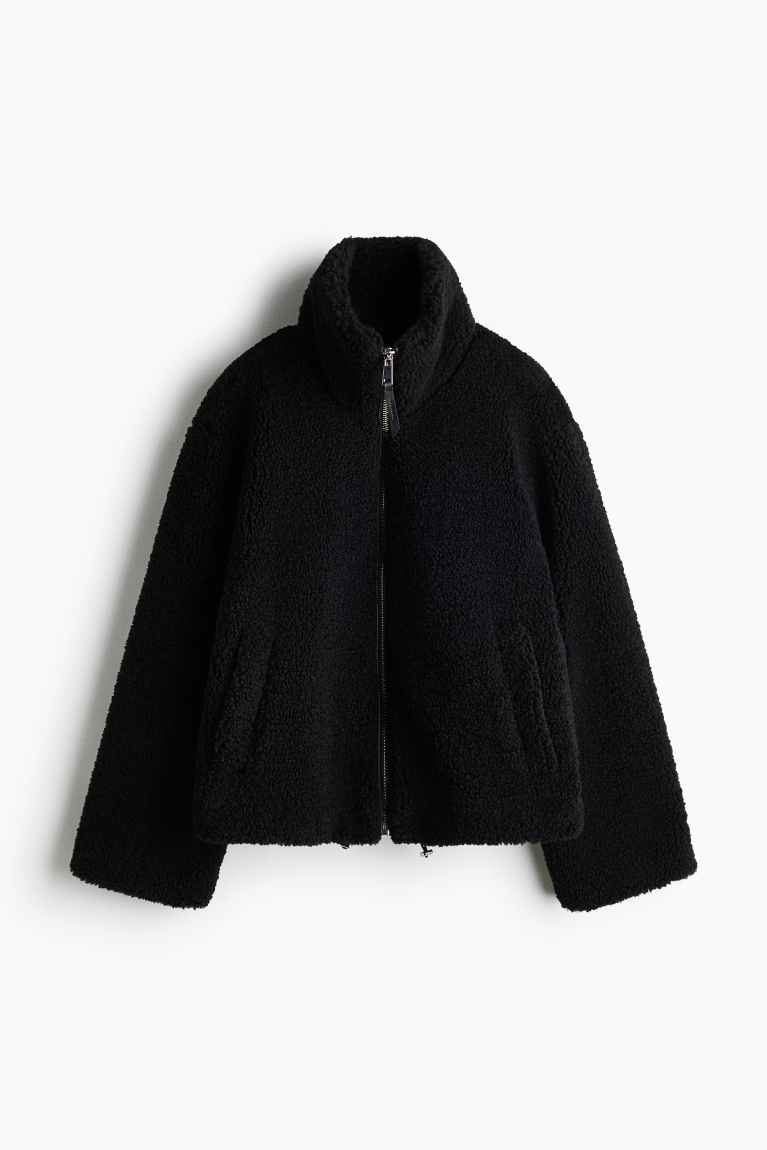 Женская куртка H&M Drawstring-Detail Teddy Fleece, цвет: Чёрный — фото 1