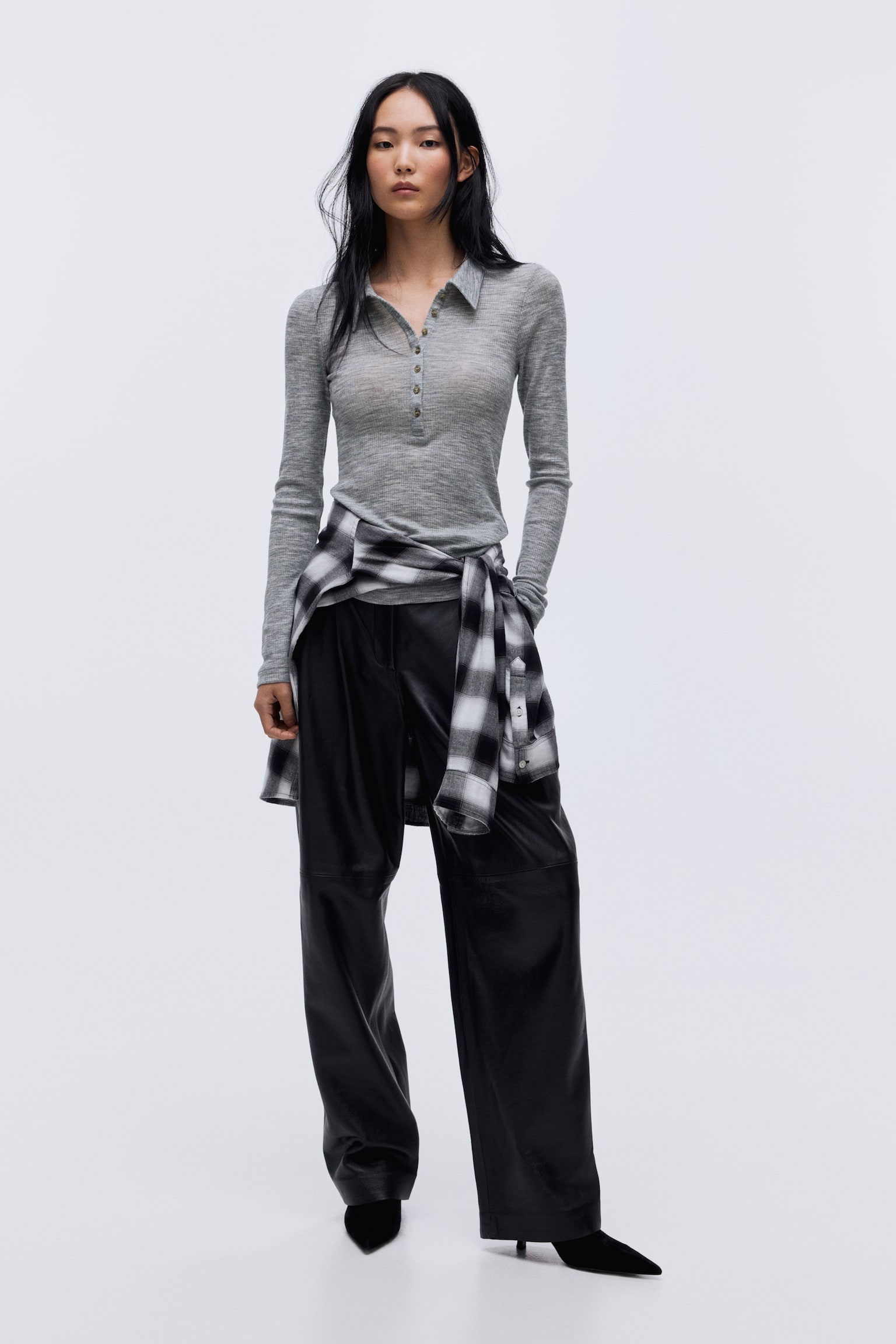 Wool polo shirt - Grey marl/Golden brown - 6