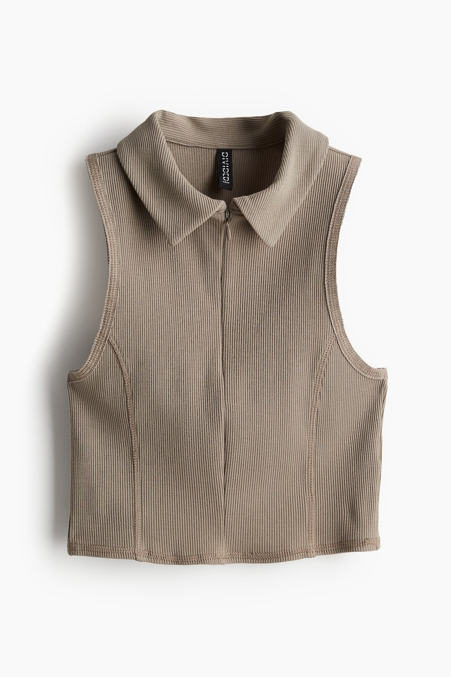 Collared Zip Front Tank - Greige/Cream/Black - 2