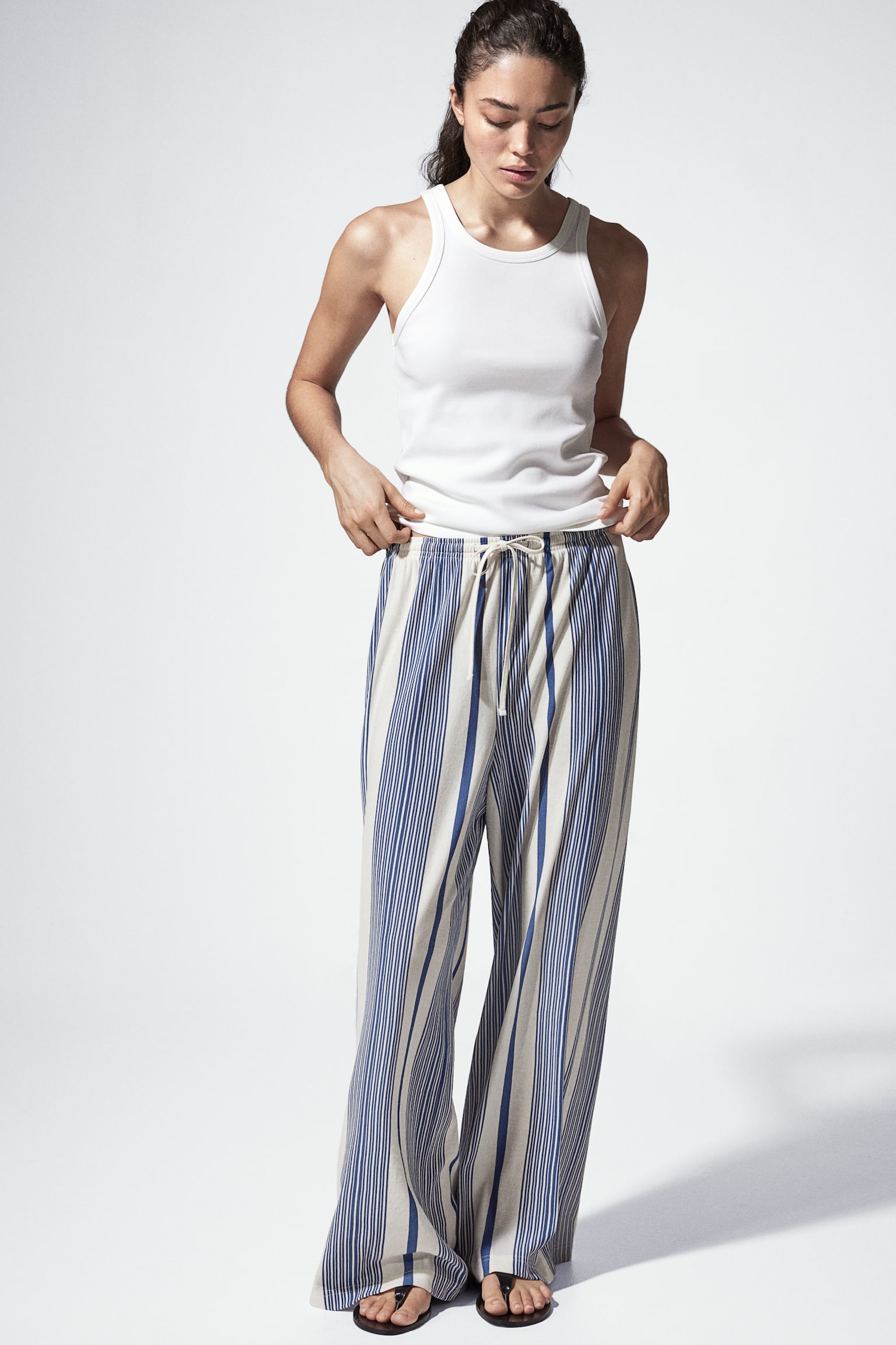 Wide Pull On Pants - White/Blue stripe/Brown/Black/Zebra print/Black/Black/Stripe/Light greige - 1