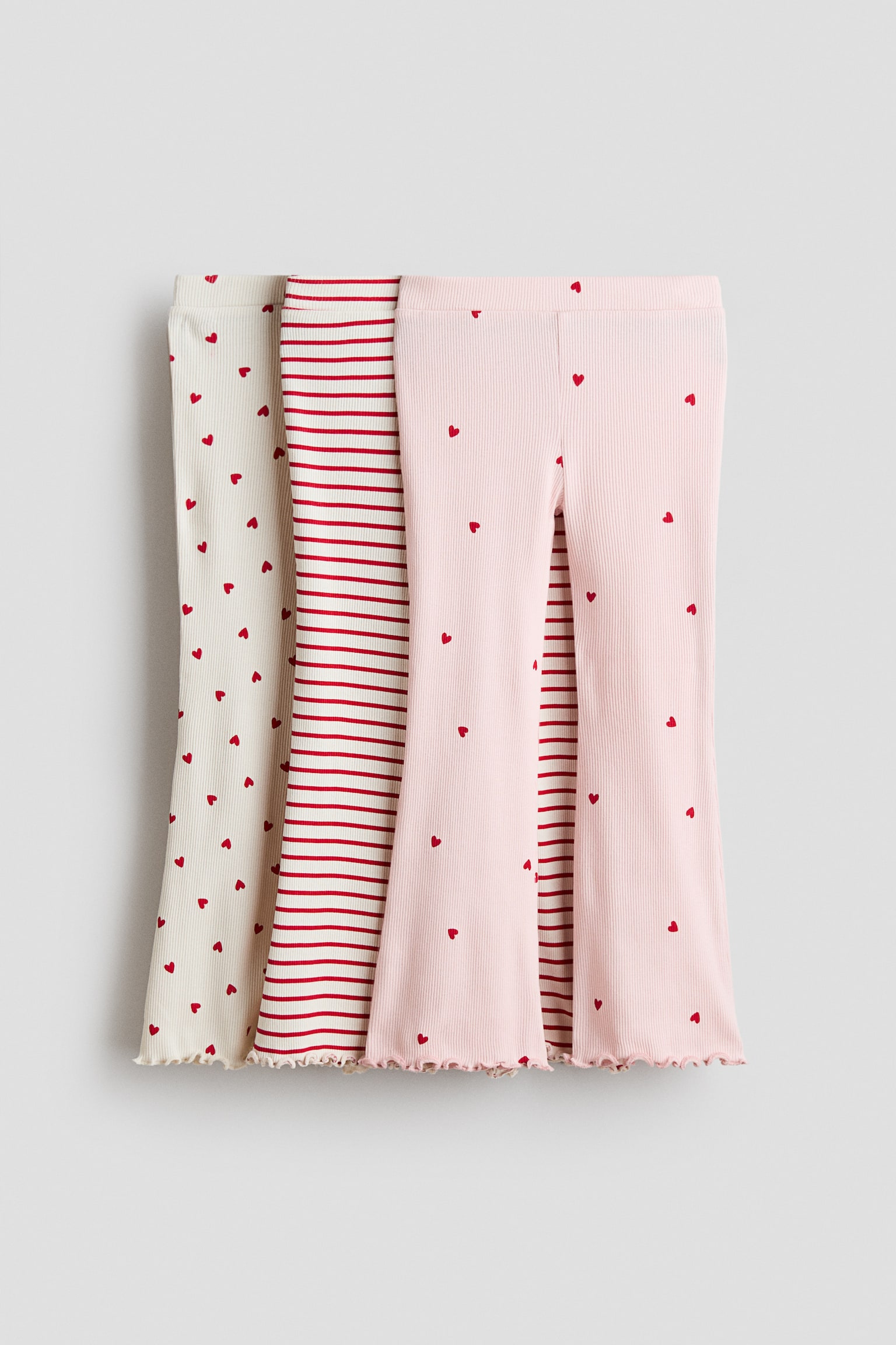 3'lü Pamuklu ve Ribanalı Tayt - Açık bej/Kalpler