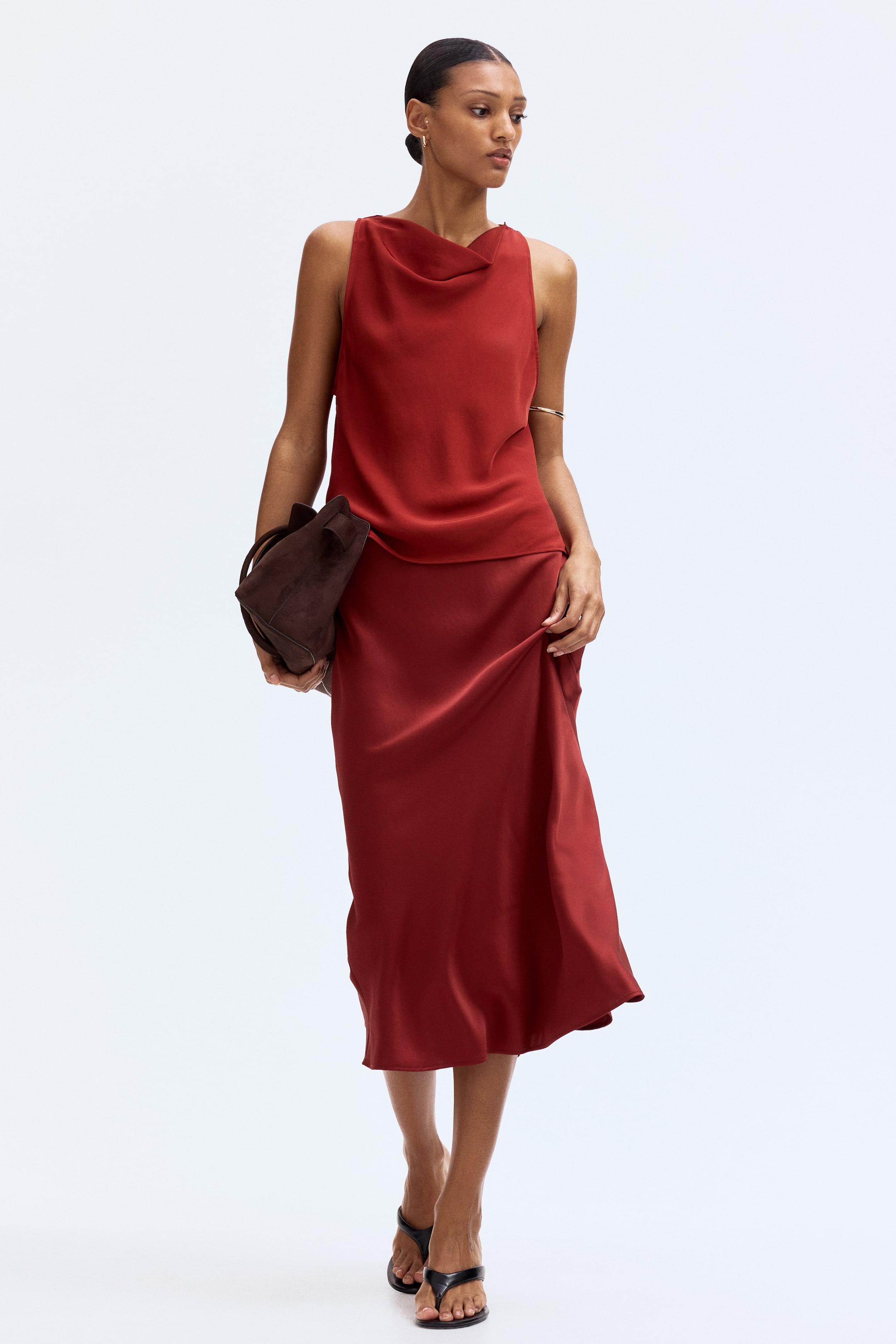 View larger image: Satin midi skirt - Red - Ladies | H&M IN 1