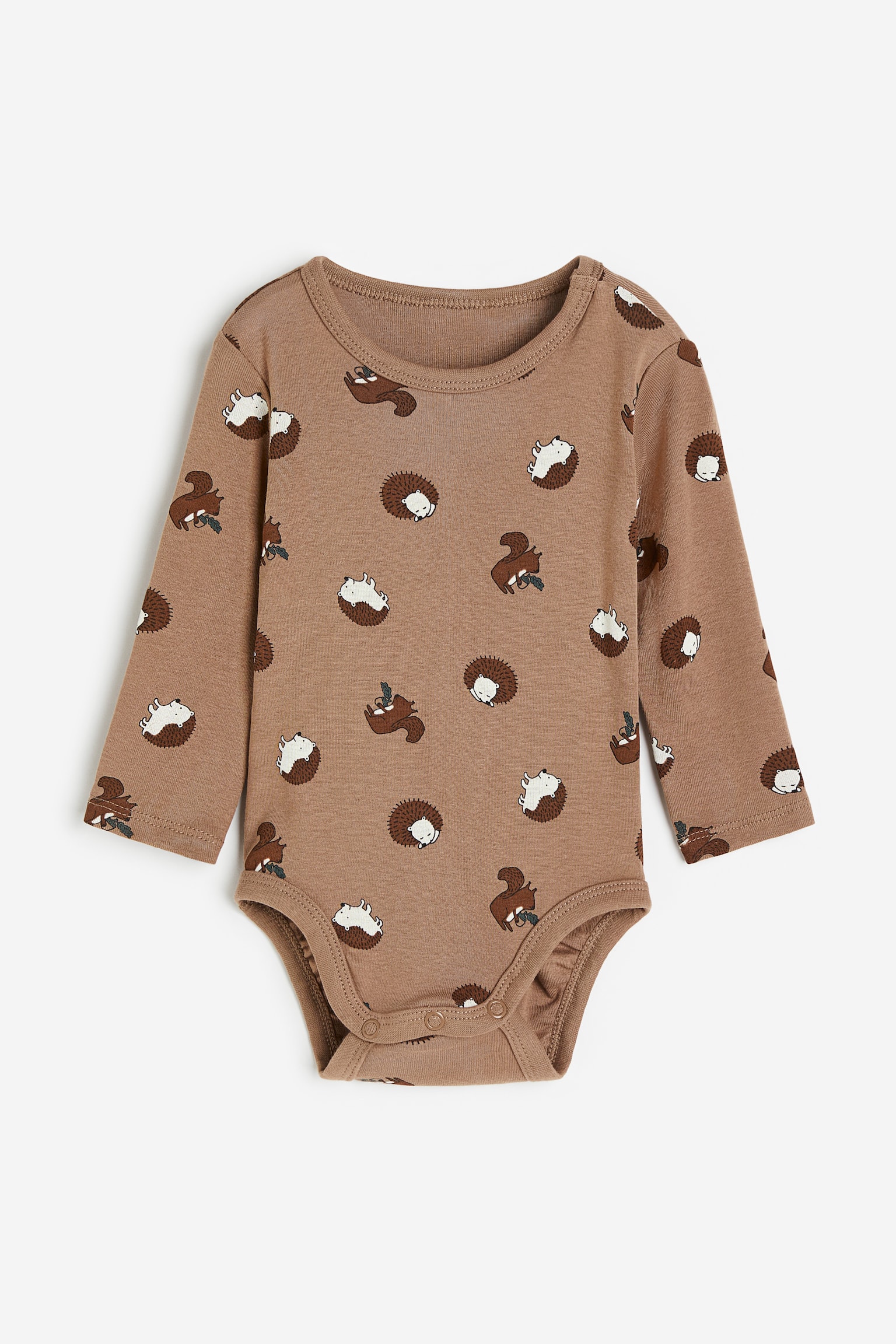 Long Sleeve Bodysuit - Brown/Animals/Light beige/Stripe/Beige/Leopard print/Beige/Animals/Light dusty green/Dinosaurs/Cream/Floral/Grey marle/Family/Dark turquoise/Floral/Dark blue/Stripe/Dark grey/Bear/Pink/Rabbits/Light beige/Animals/Cream/Cherries/Dark grey/Hearts/Cream/The Cutest/Light beige/Christmas theme/Dark green/Forest animals - 1