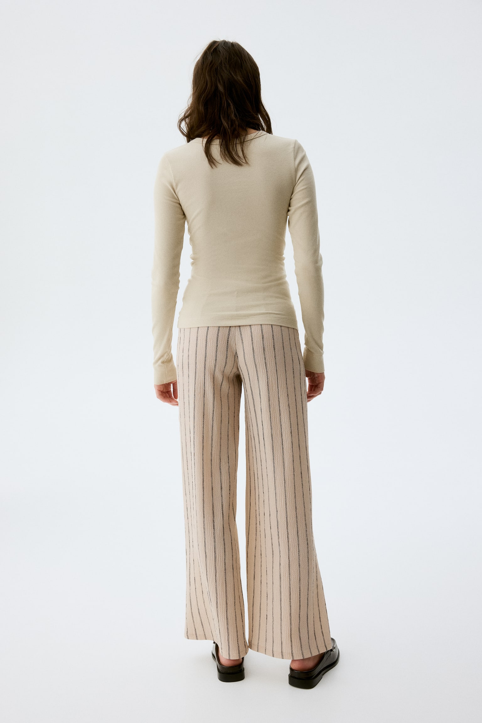 MAMA מכנסיים רחבים - בז' בהיר/פסים/Dark brown/שחור - 3