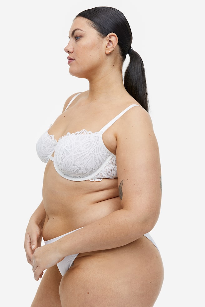 Non-padded underwired lace bra - White/Black - 7
