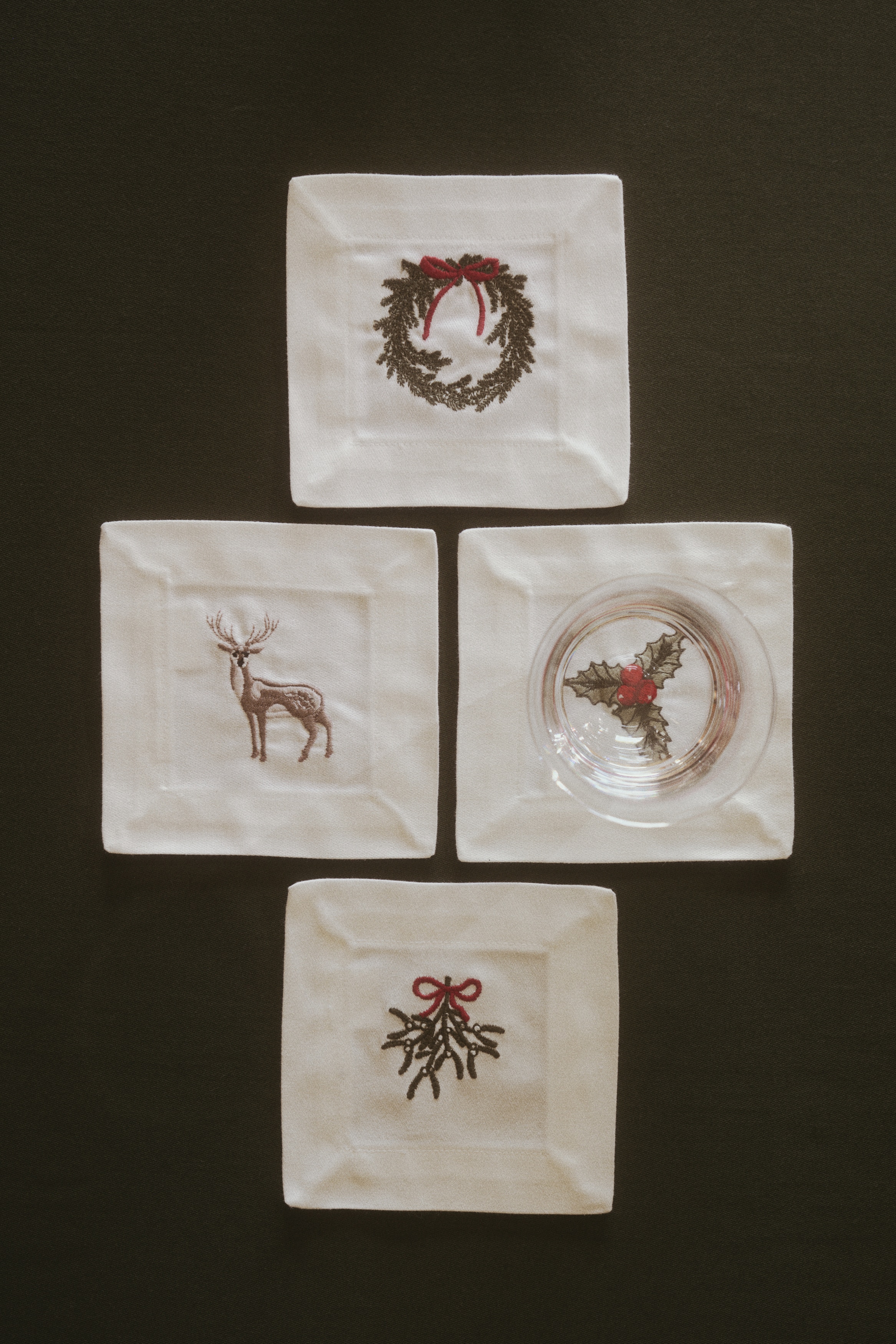 Pack de 4 posavasos bordados de satén - Blanco/Navidad