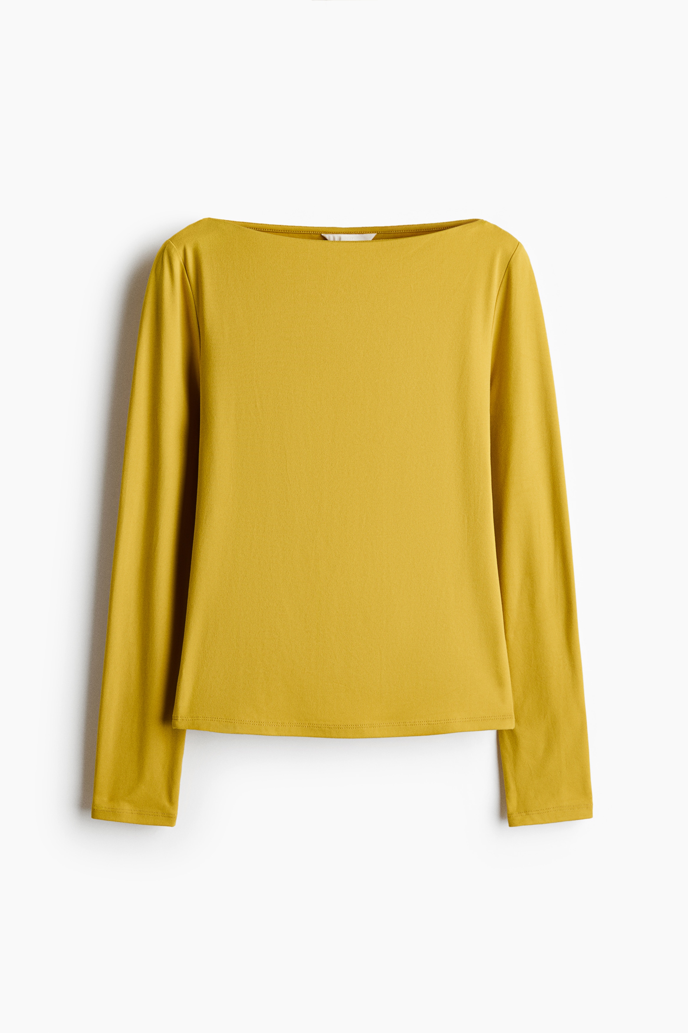 Boat-neck jersey top - Mustard yellow/Turquoise