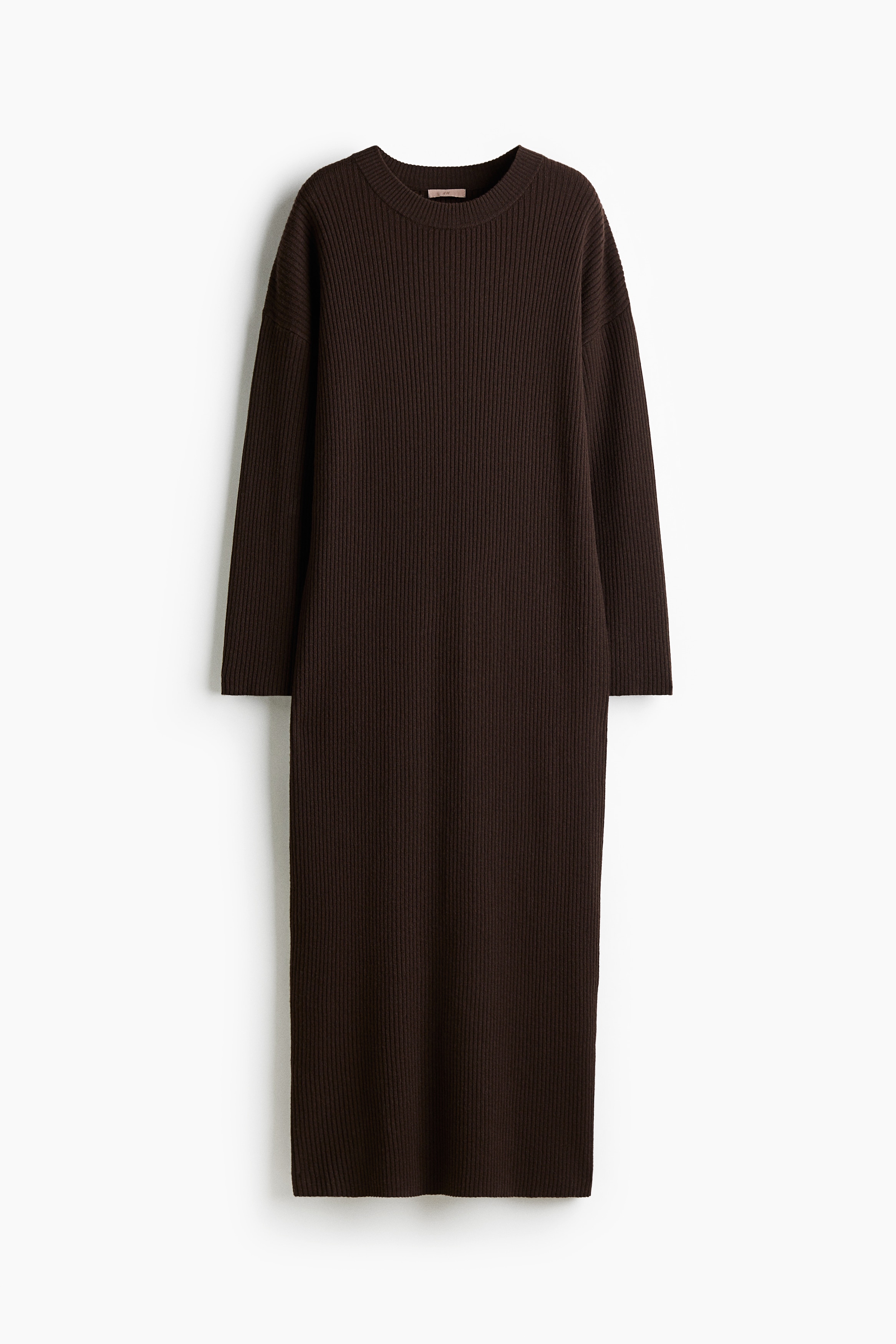 Rib-knit dress - Dark brown/Burgundy/Beige marl