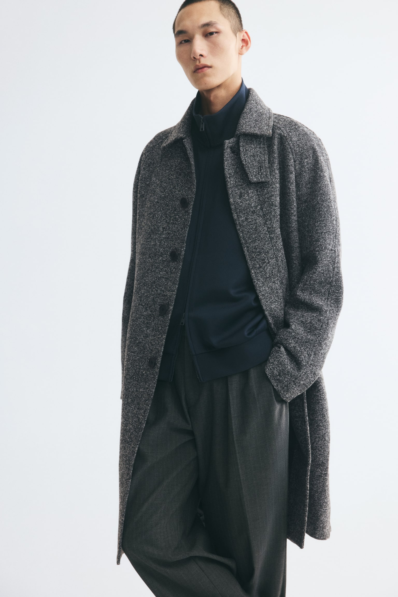 Мужское пальто H&M Wool-Blend Car, цвет: Серый меланжевый — фото 3