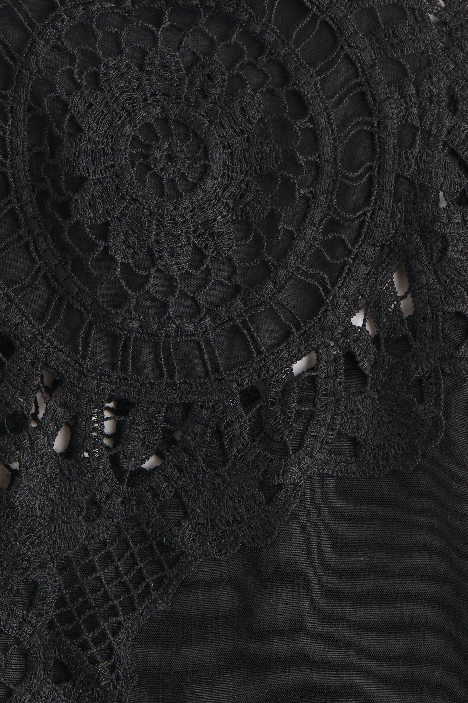 Lace-detail linen-blend dress - Black - 3