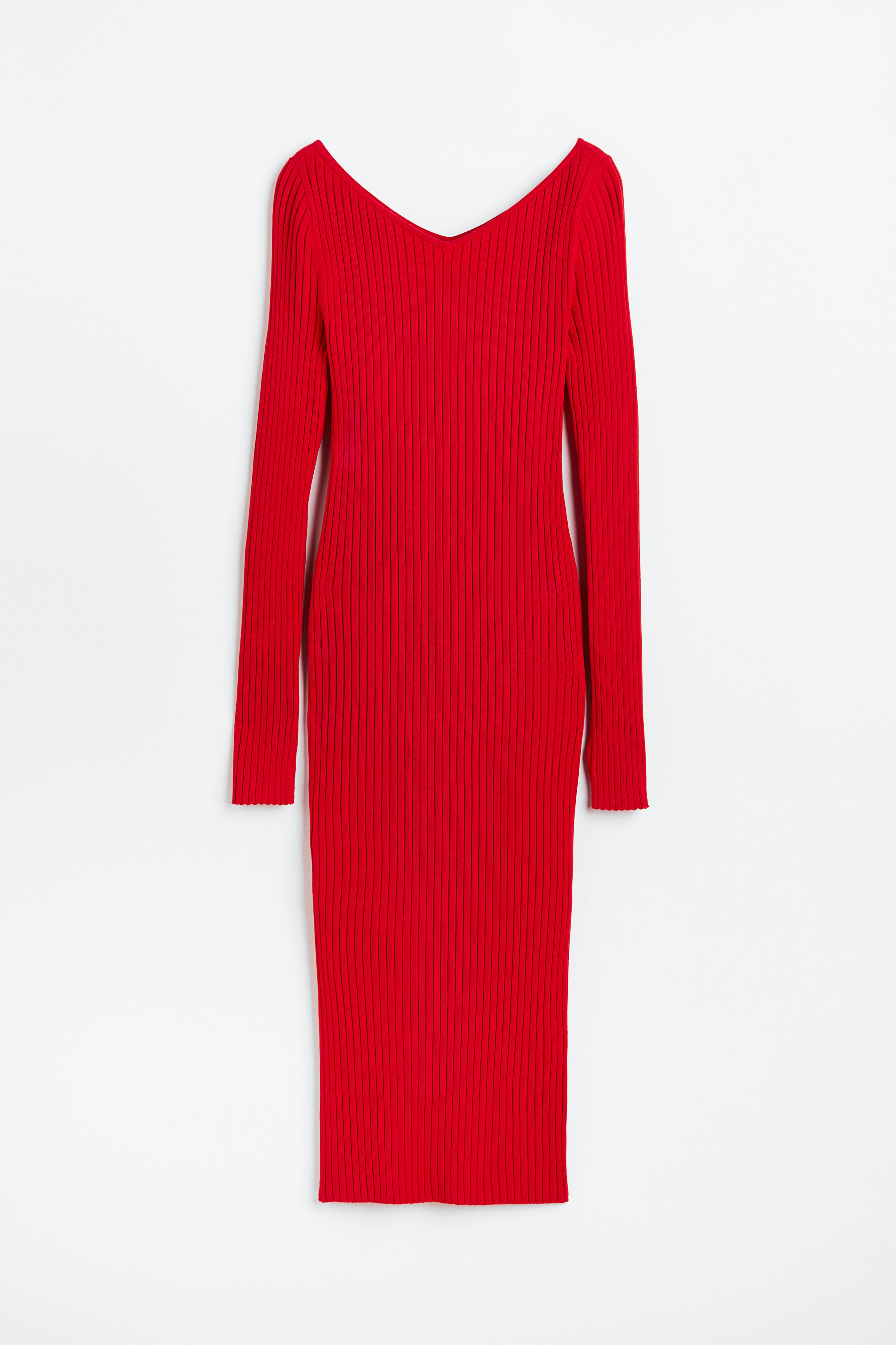 H&m red long sleeve dress best sale