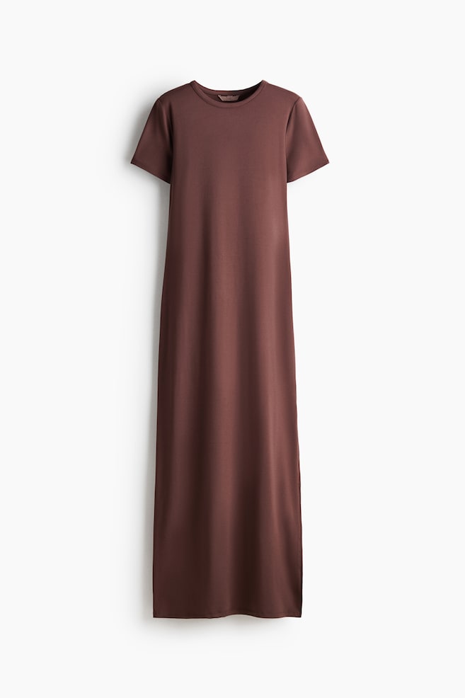 Long T-shirt dress - Dark brown/Black/Dark brown/Burgundy - 1