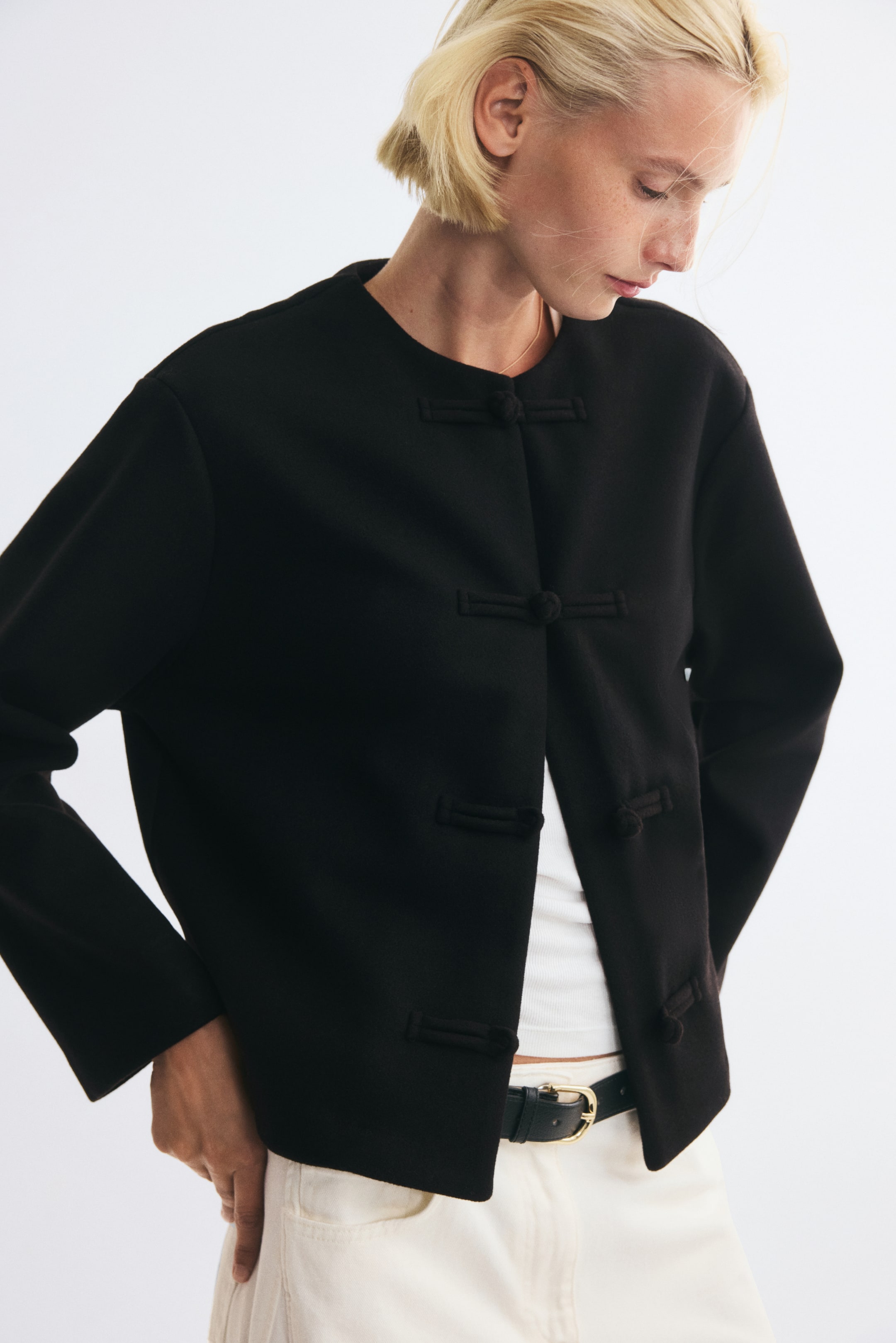 Knot-Button Jersey Jacket