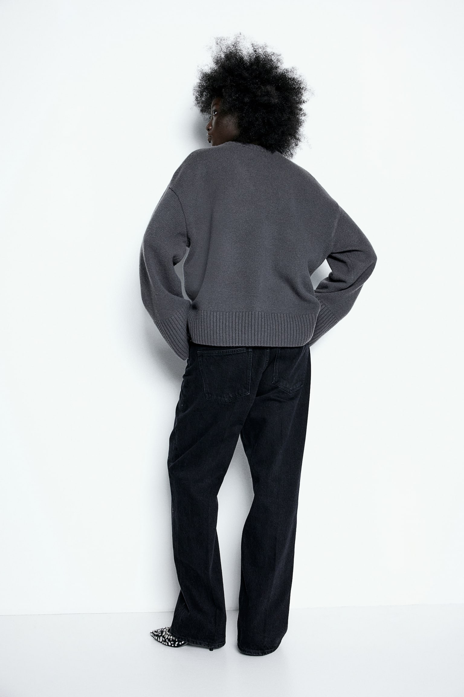 Oversized cashmere-blend jumper - Dark grey/Black/Light beige/Greige - 6