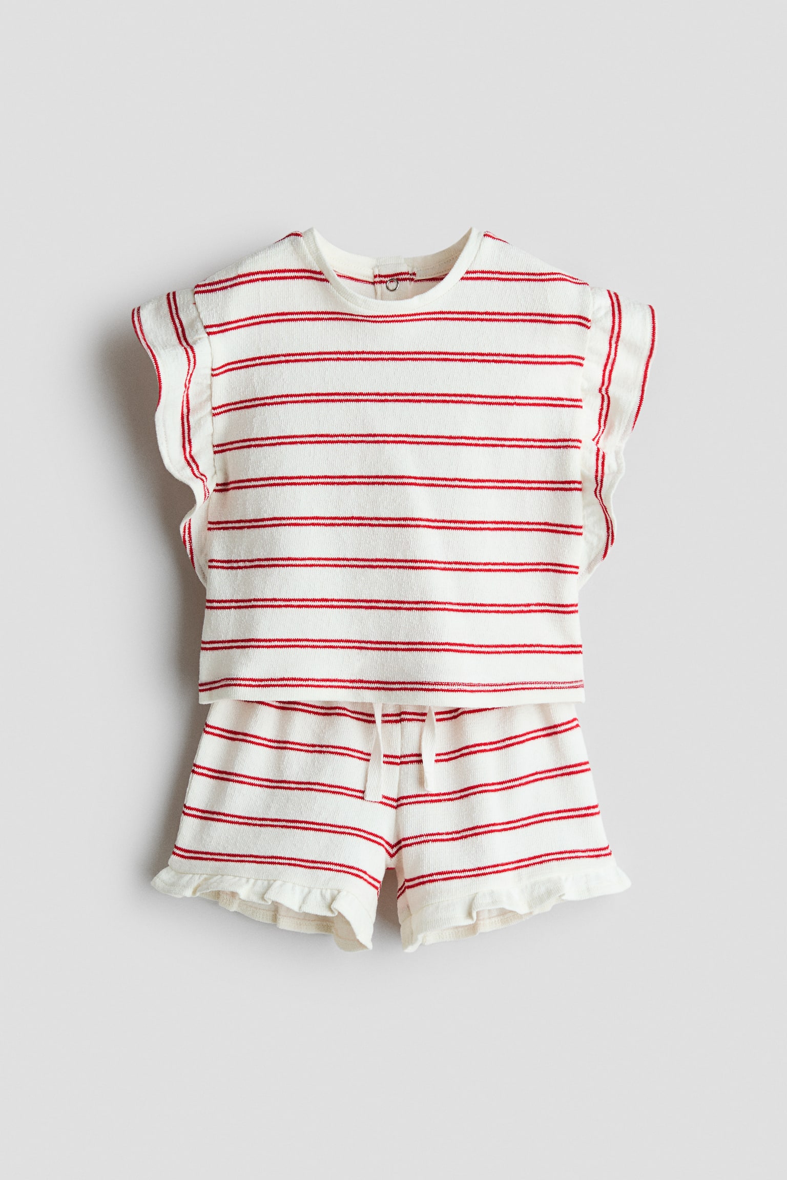 2-delige katoenen set met dessin - Wit/rood gestreept/Wit/blauwe bloemen/Lichtroze/aardbeien