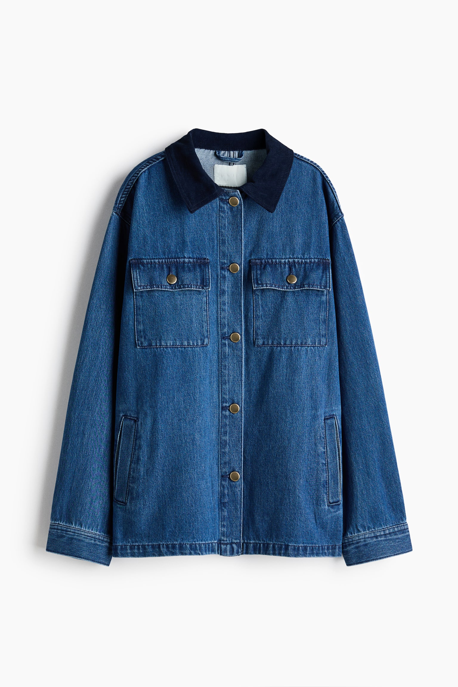 Corduroy-collar denim jacket - Denim blue