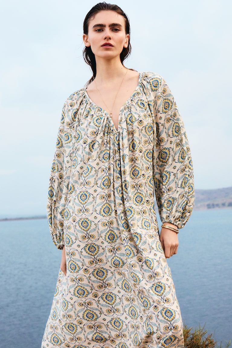beige dress with blue flowers Milla Women's Hydrangea Tender Floral Maxi Tie-Strap Dress