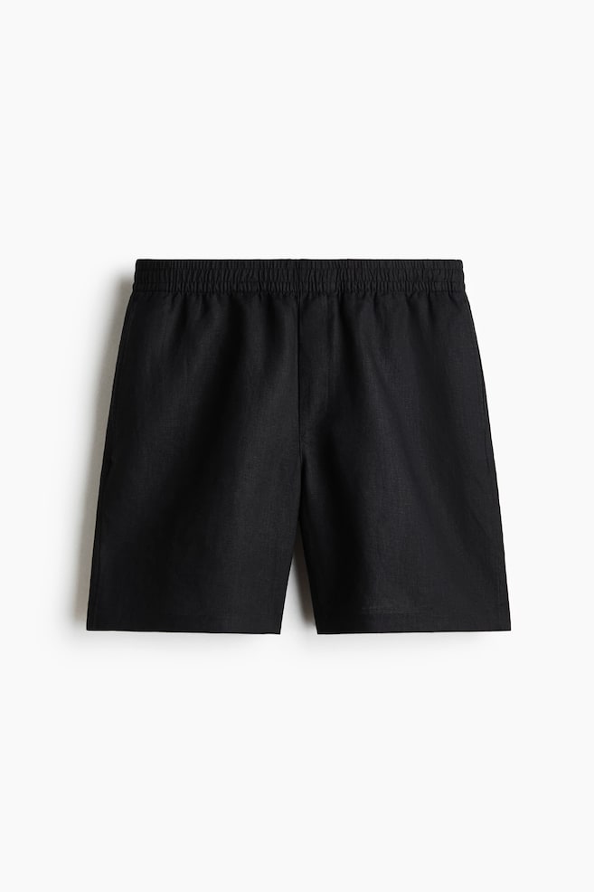Relaxed-Fit Linen Shorts - Black/White/Dark dusty blue - 1