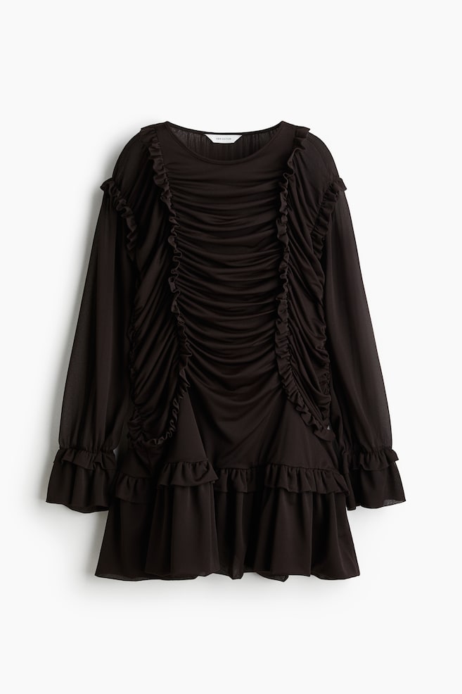 Robe volantée et drapée - Marron foncé - 1