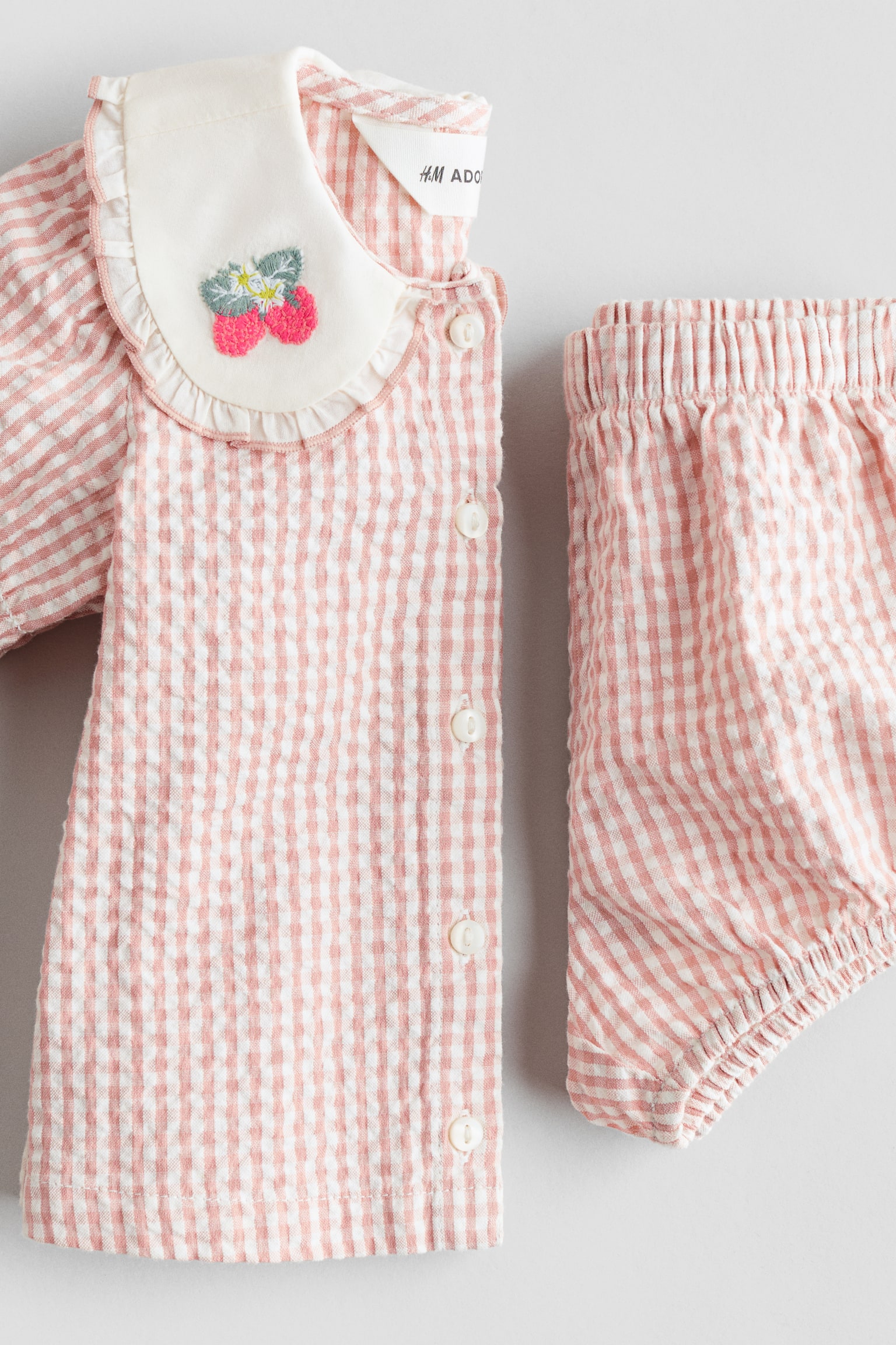 2-Piece Cotton Seersucker Set - Light pink/checked - 3