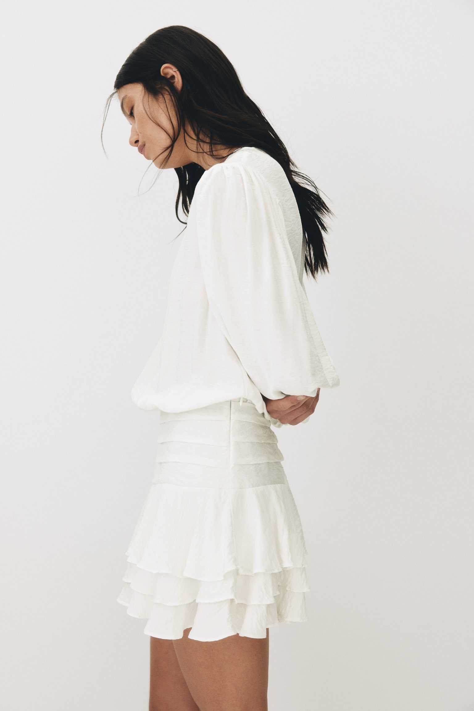 Tiered-skirt dress - White/Dark grey - 5