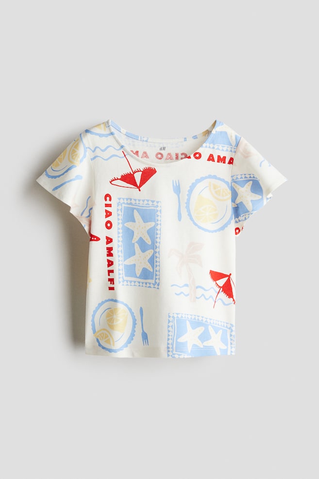 Flutter-sleeved cotton top - White/Ciao Amalfi - 1