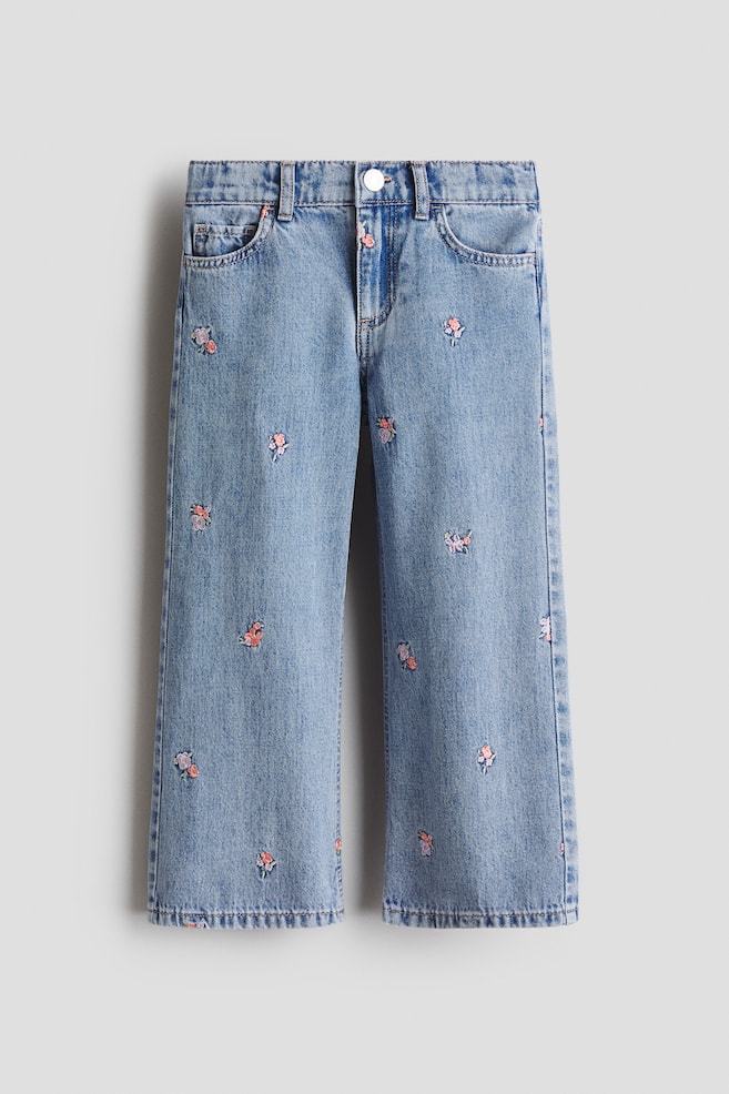 Motif- detail wide leg jeans - Light denim blue/Floral - 1