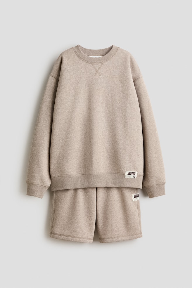 2-Piece Sweatshirt and Sweatshorts Set - Beige melange - 1