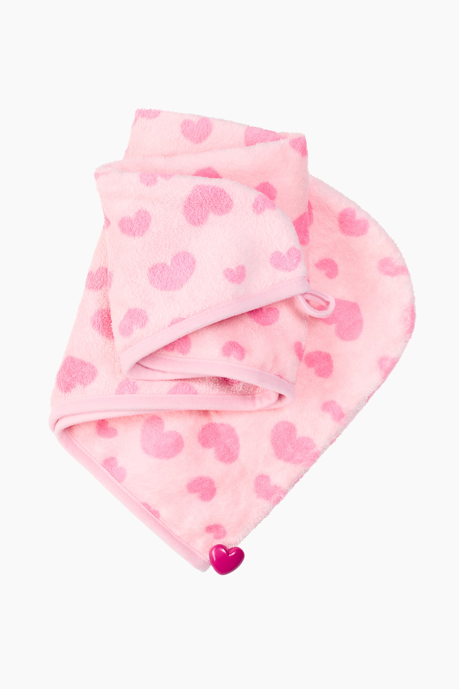 Toalha para o cabelo em microfibra - Rosa claro/Corações/Azul claro/Nuvens - 2