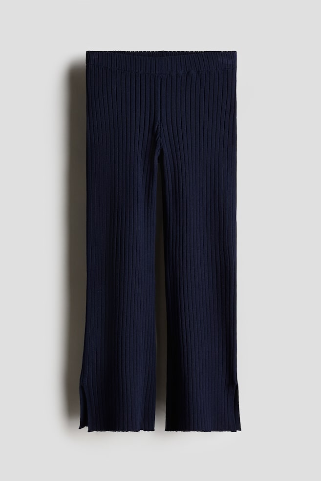 Pantalon évasé en maille côtelée - Bleu marine/Rose/Noir/Jaune clair/rayé - 1